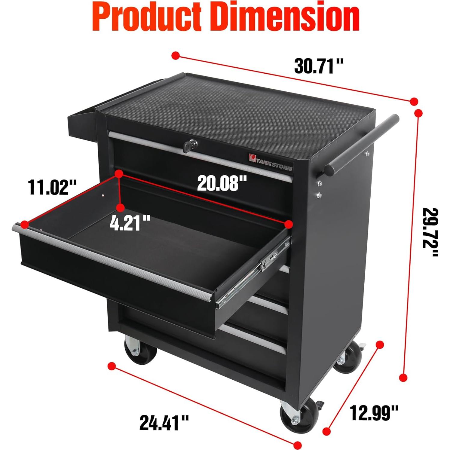 Carro de herramientas TANKSTORM 5 cajones negro acero rodante