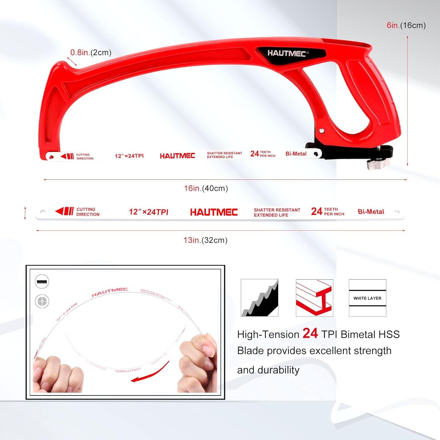 Sierra de Arco Ajustable HAUTMEC 30.48 cm HSS 24 TPI Profesional