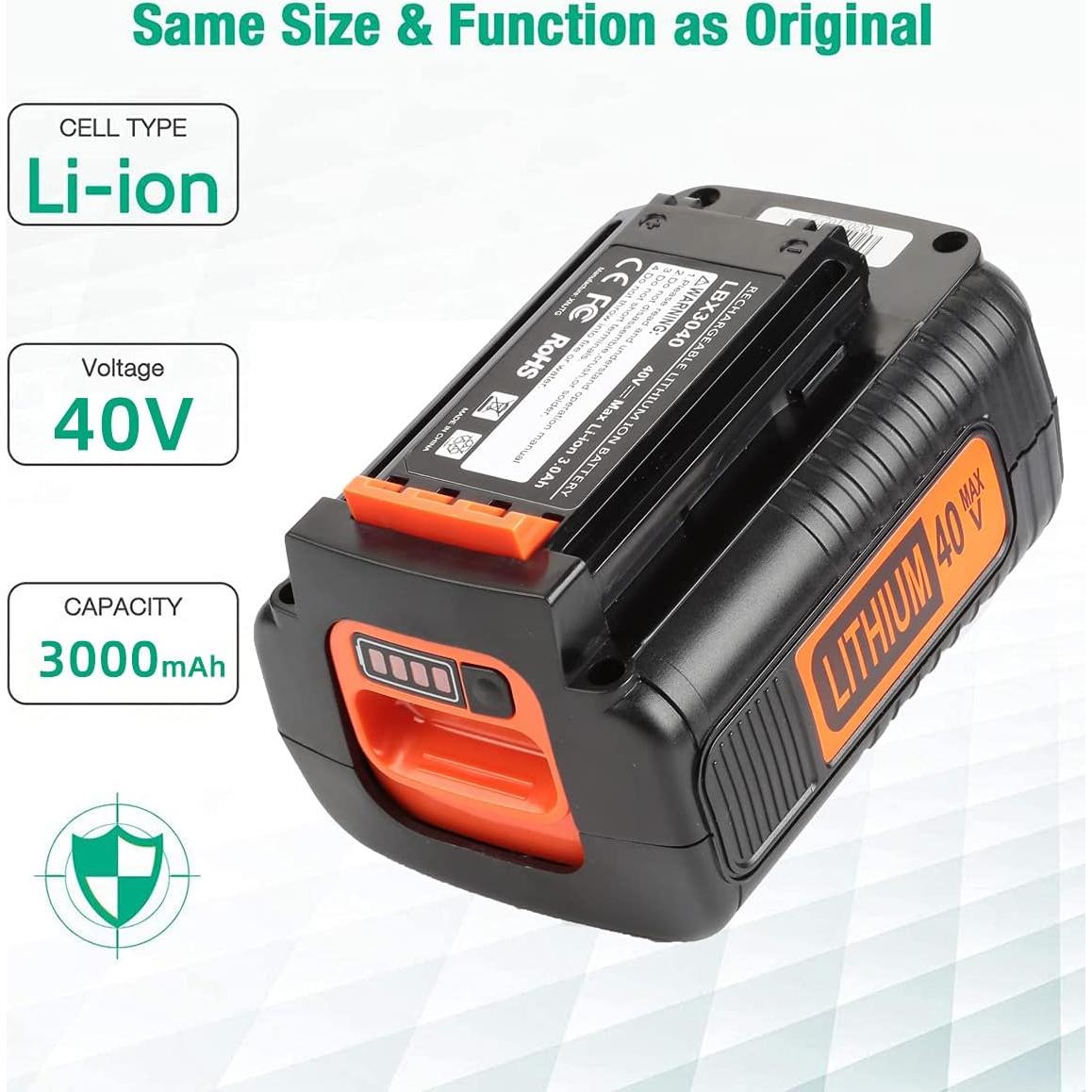 Batería de Reemplazo 40V 3000mAh para Black+Decker LBX2040