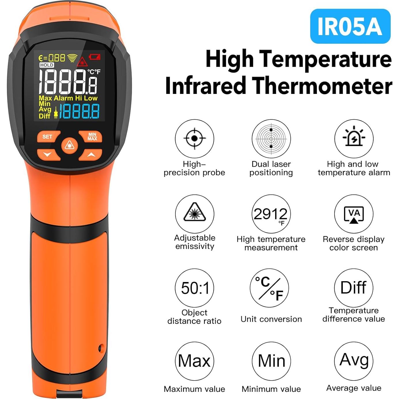 Termómetro Infrarrojo MESTEK IR05A -40 a 1600°C Pantalla LCD