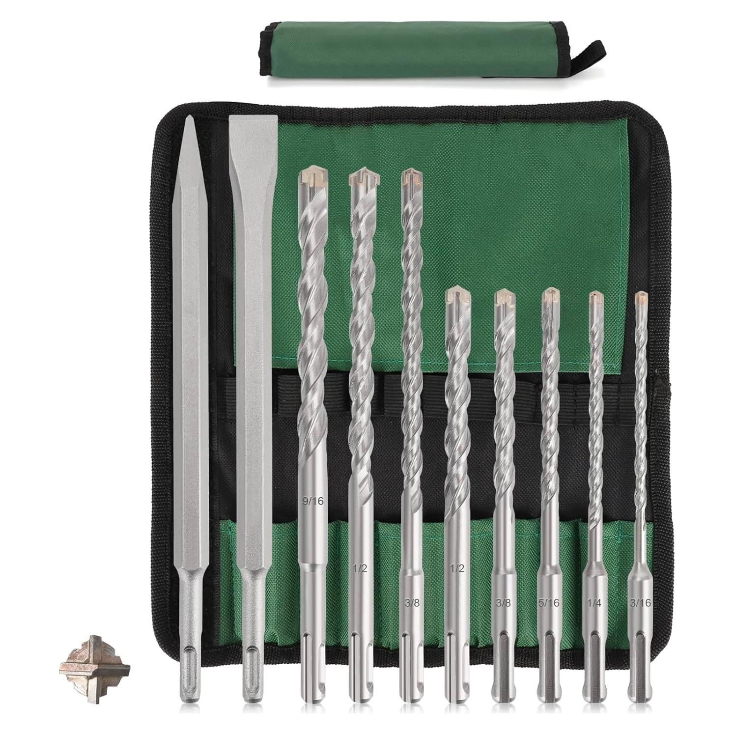 Juego de 10 Brocas y Cinceles SDS Plus TEWORDA para Concreto