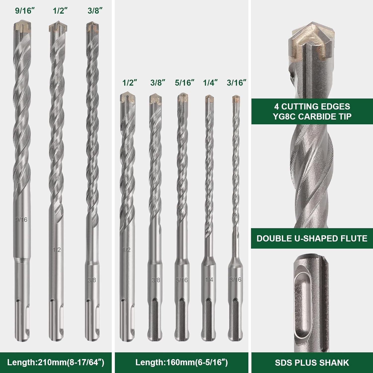 Juego de 10 Brocas y Cinceles SDS Plus TEWORDA para Concreto
