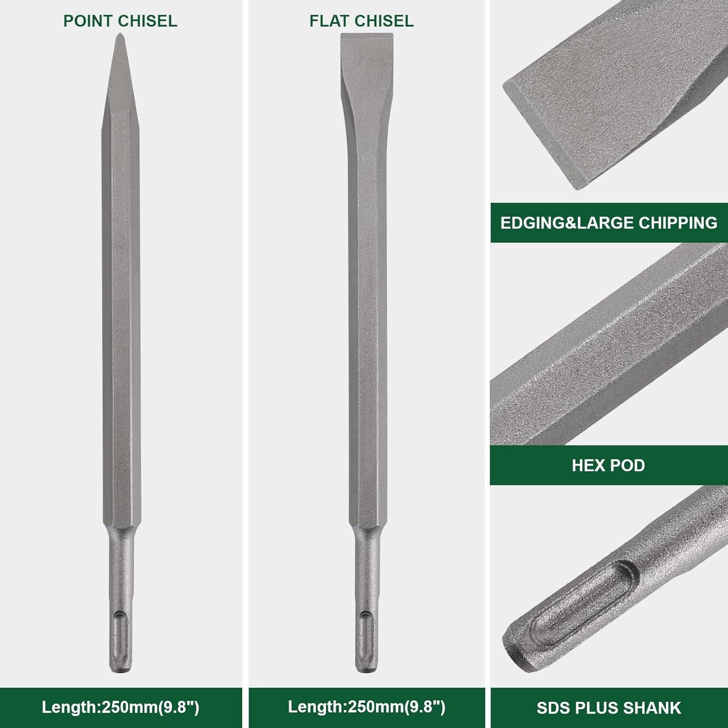 Juego de 10 Brocas y Cinceles SDS Plus TEWORDA para Concreto