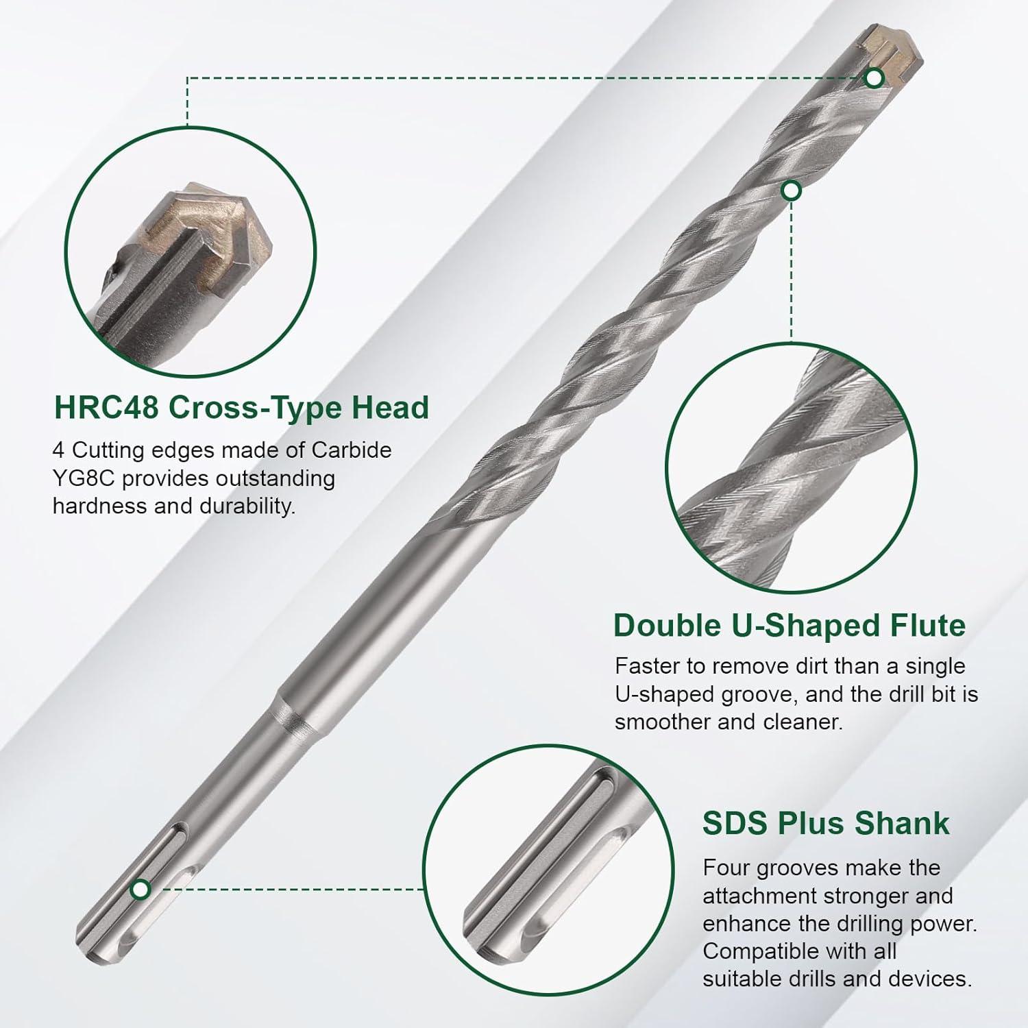 Juego de 10 Brocas y Cinceles SDS Plus TEWORDA para Concreto