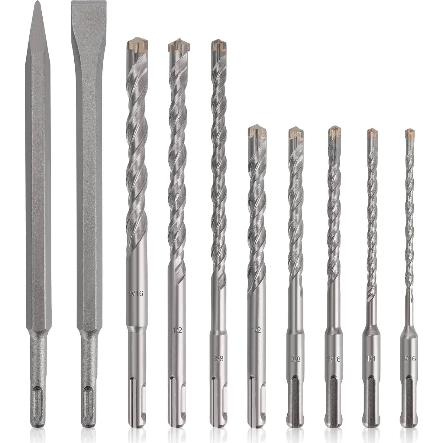 Juego de 10 Brocas y Cinceles SDS Plus TEWORDA para Concreto