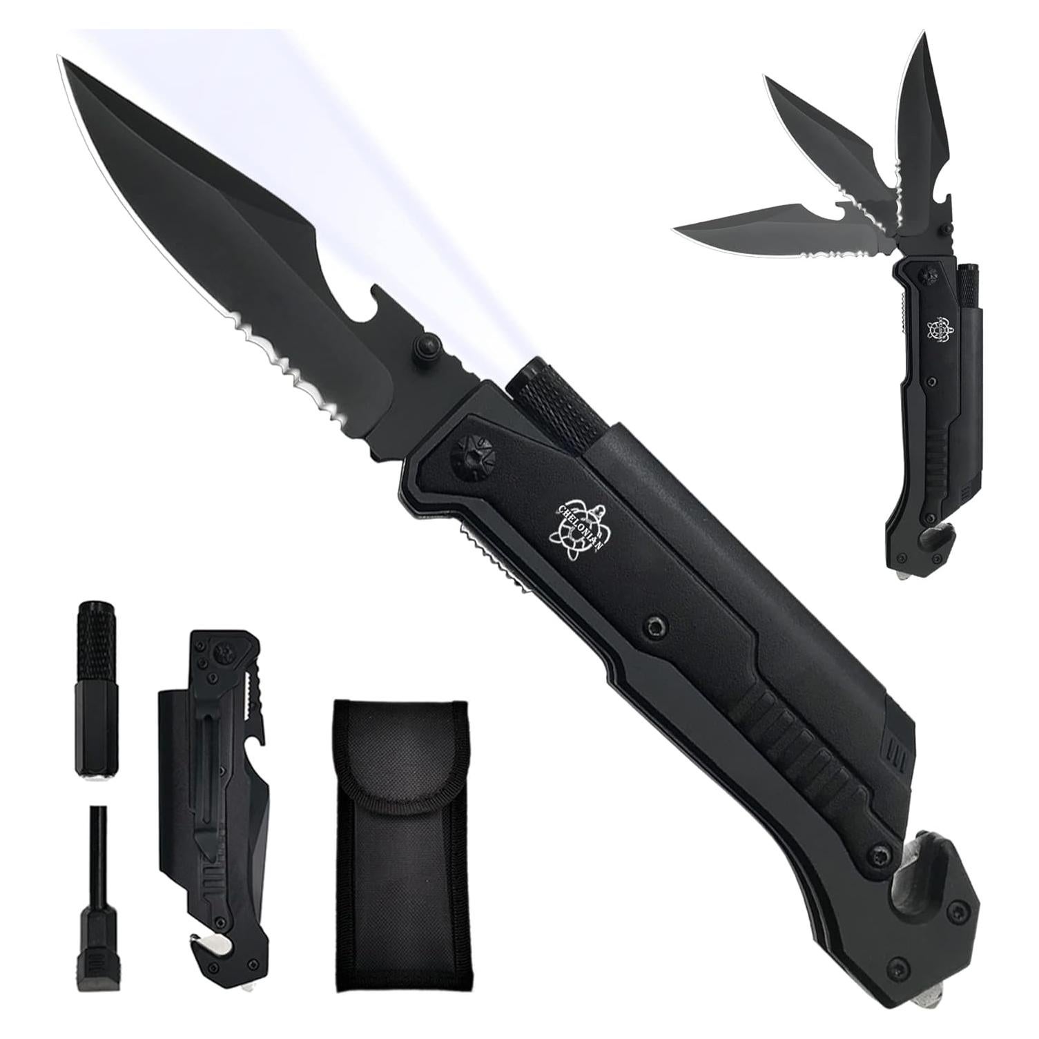 Cuchillo de bolsillo CHELONIAN 7 en 1 con luz LED y encendedor