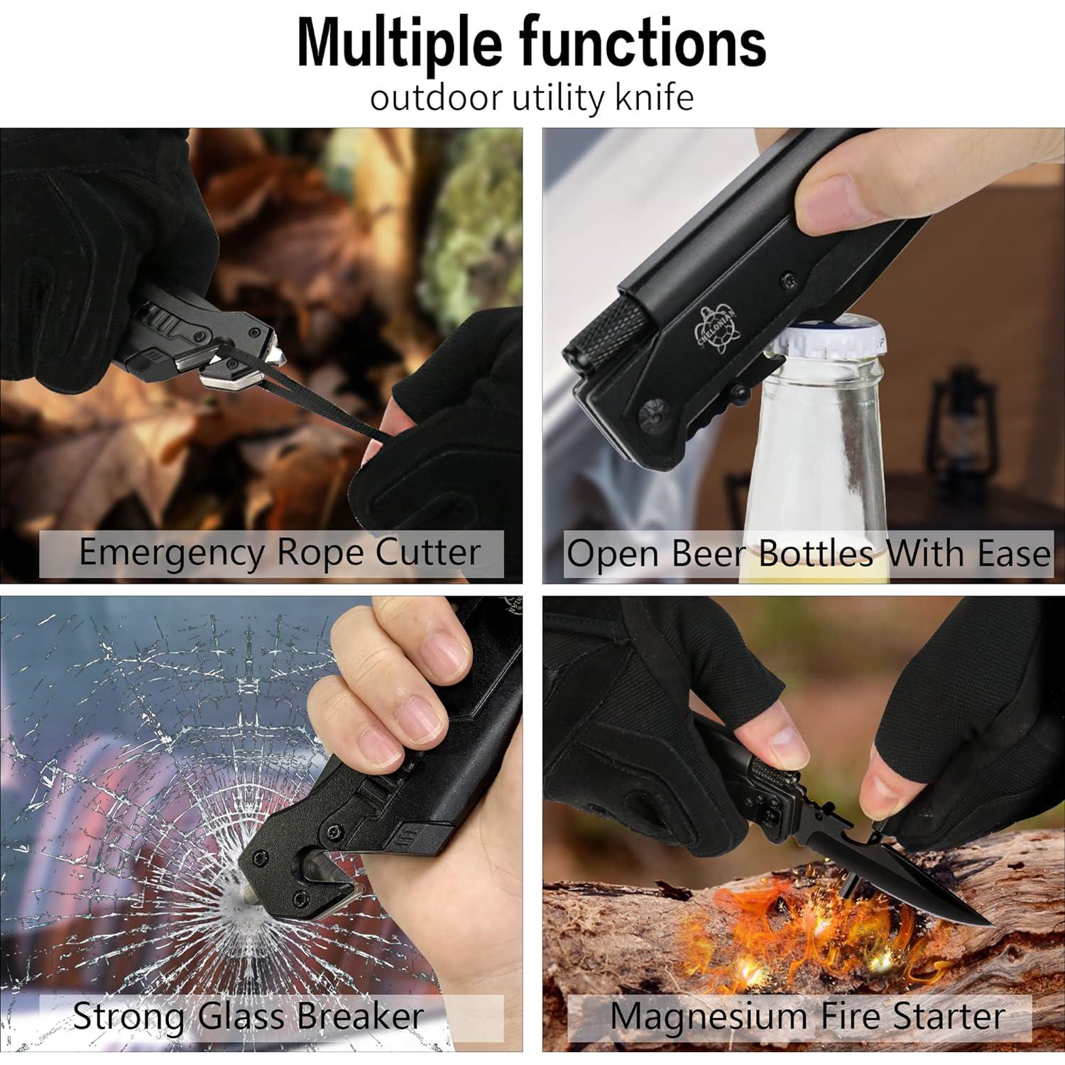 Cuchillo de bolsillo CHELONIAN 7 en 1 con luz LED y encendedor