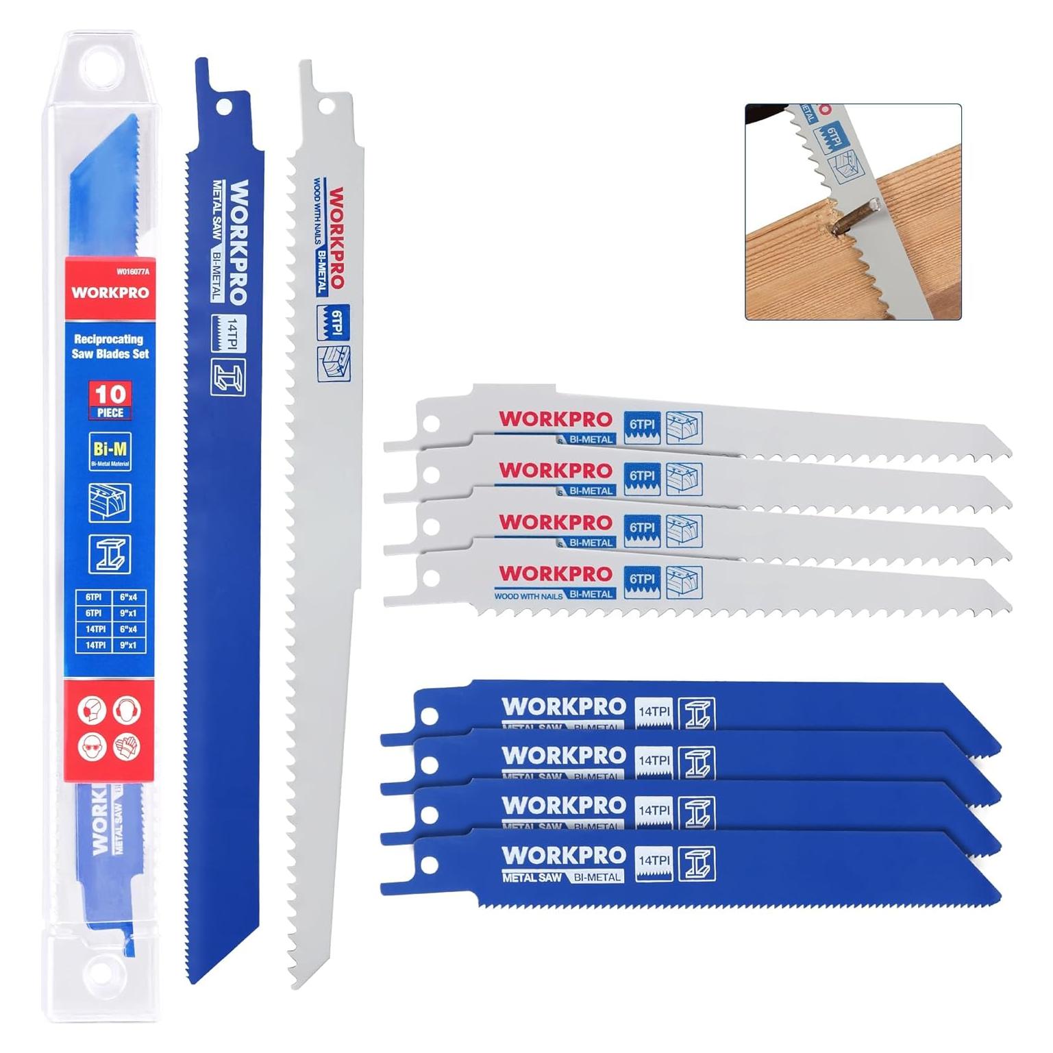 WORKPRO Juego de 10 Hojas de Sierra Recíproca BIM para Metal y Madera