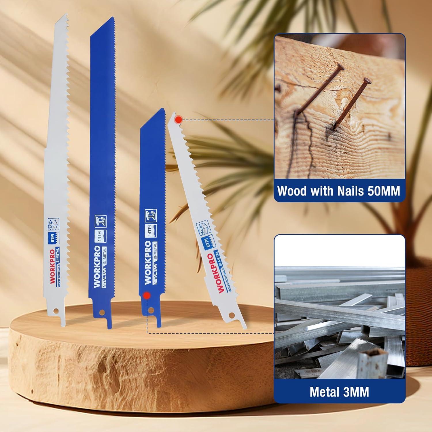 WORKPRO Juego de 10 Hojas de Sierra Recíproca BIM para Metal y Madera