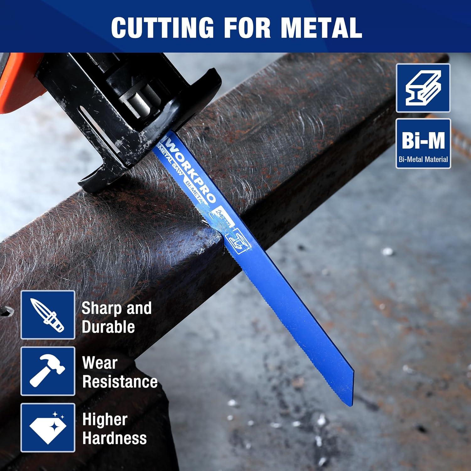 WORKPRO Juego de 10 Hojas de Sierra Recíproca BIM para Metal y Madera