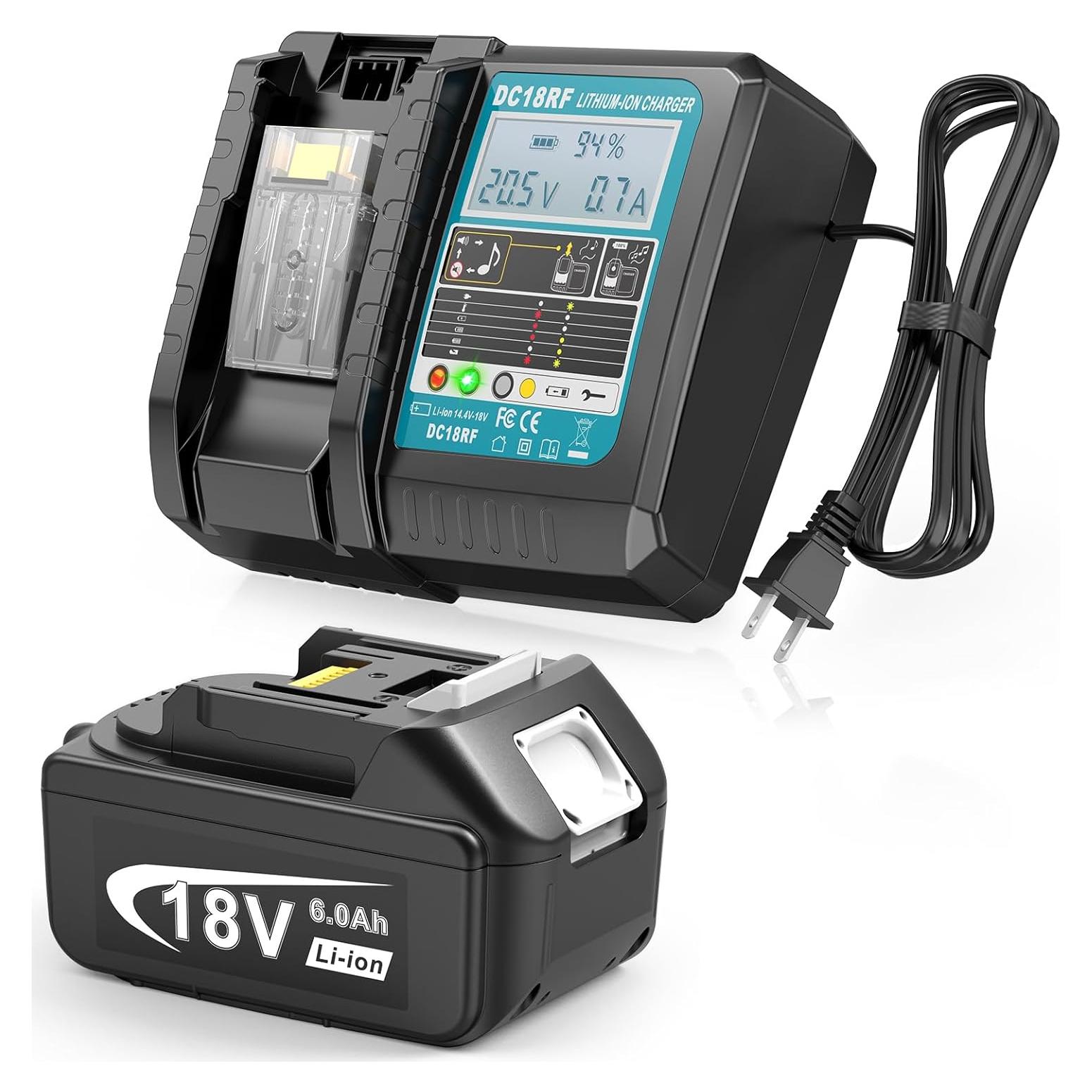 Batería de Litio 18V 6.0Ah y Cargador Rápido Makita DC18RF