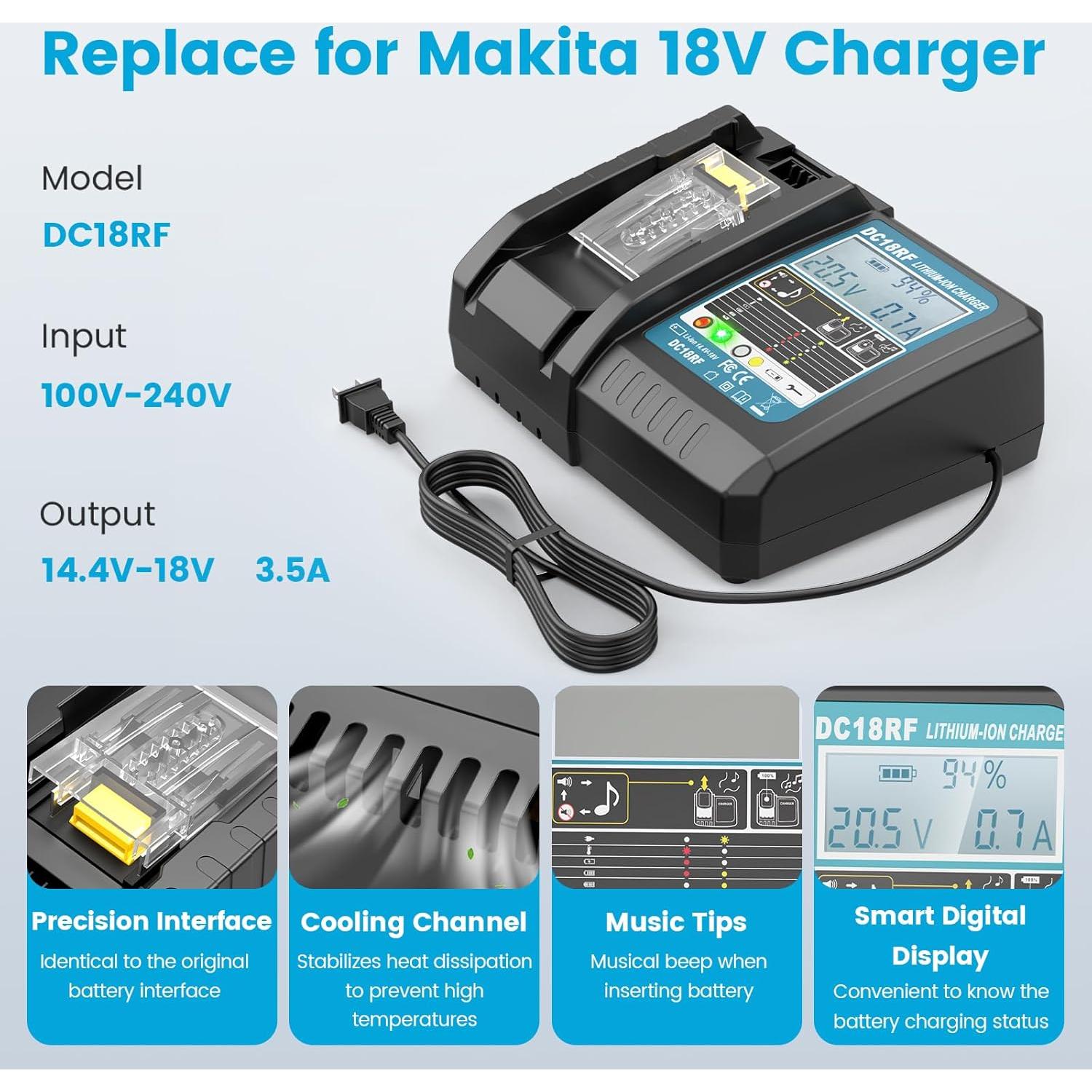 Batería de Litio 18V 6.0Ah y Cargador Rápido Makita DC18RF