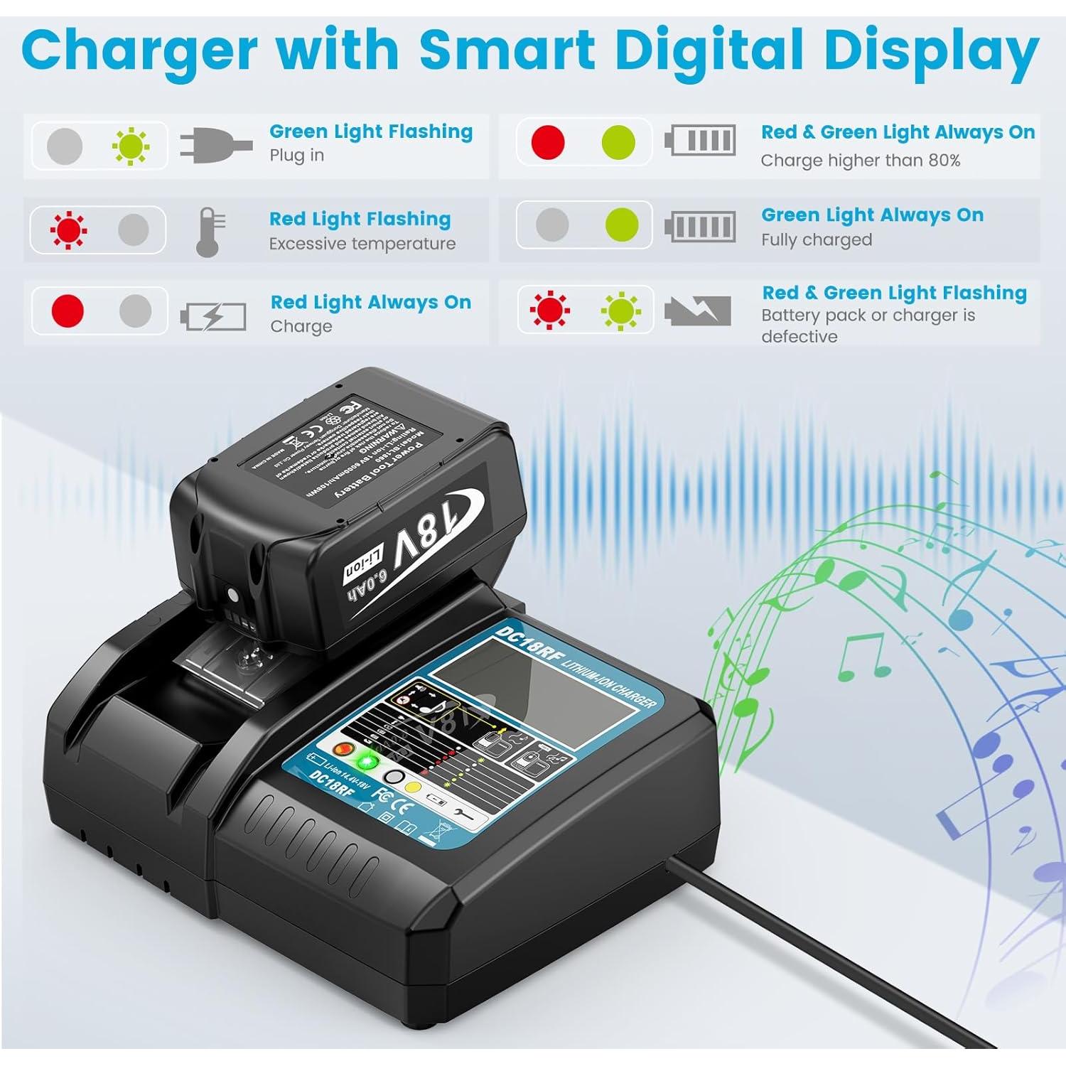 Batería de Litio 18V 6.0Ah y Cargador Rápido Makita DC18RF