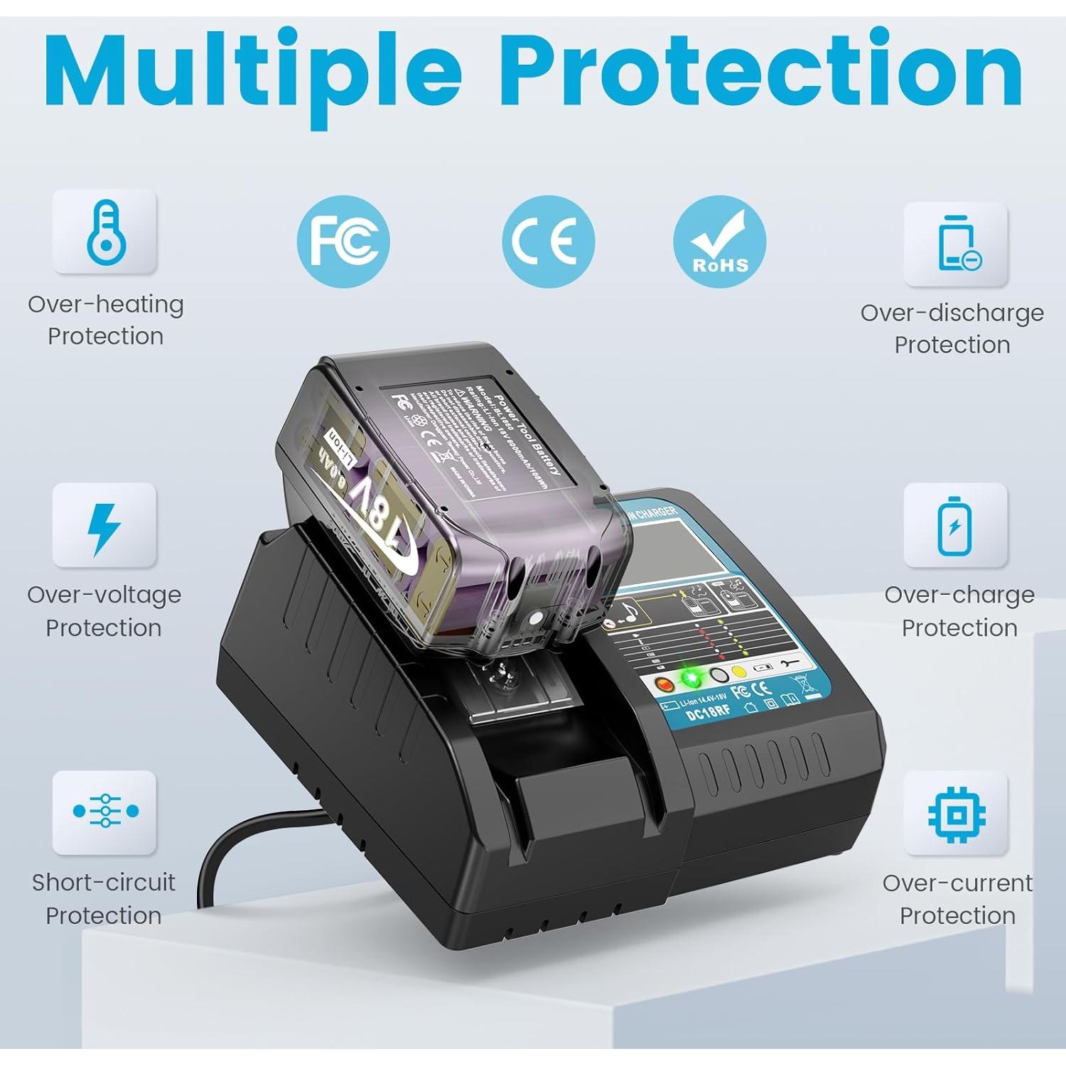 Batería de Litio 18V 6.0Ah y Cargador Rápido Makita DC18RF