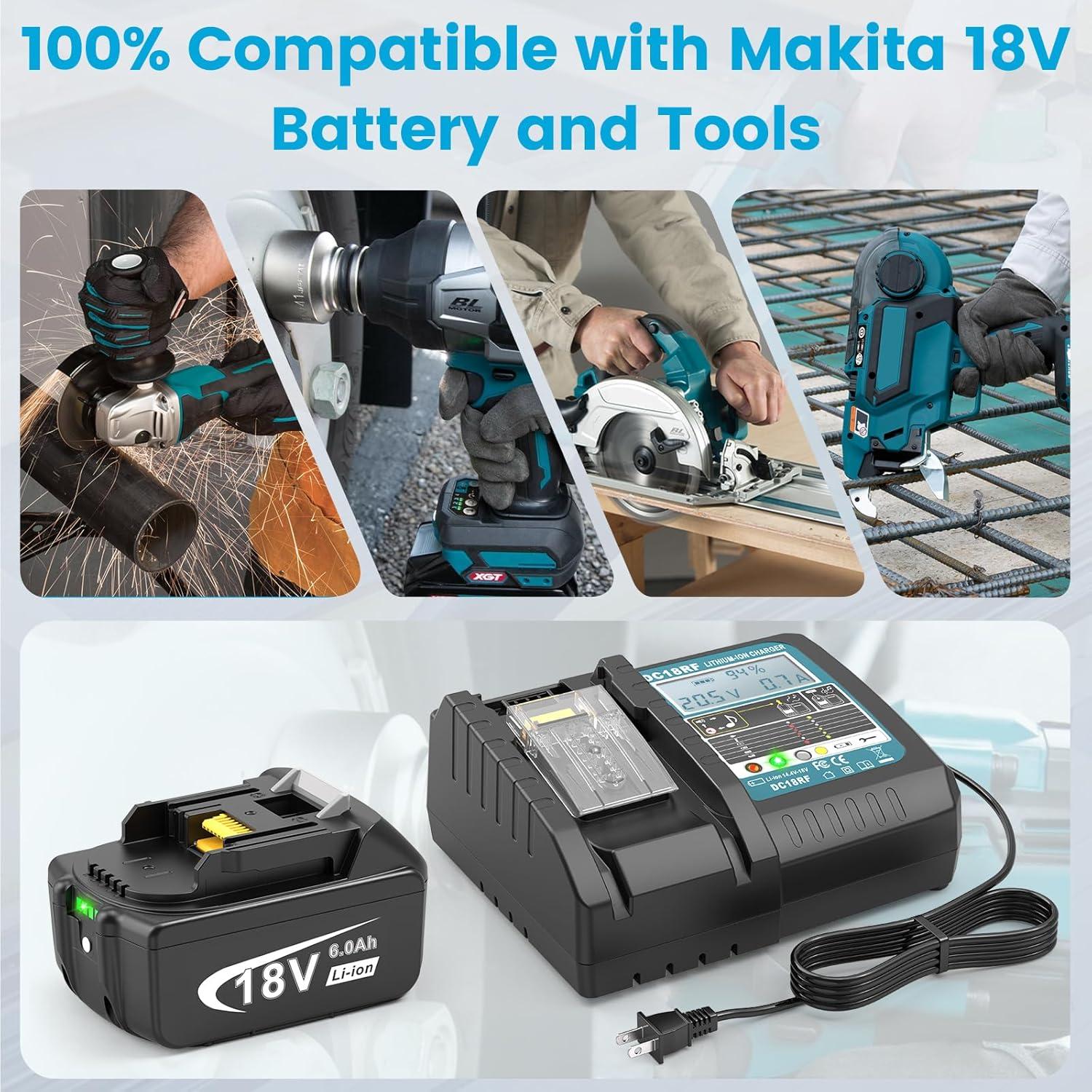 Batería de Litio 18V 6.0Ah y Cargador Rápido Makita DC18RF