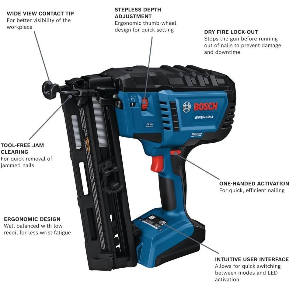 Clavadora de Acabado Angulada Bosch GNH18V-16MAN 18V 16 Calibres