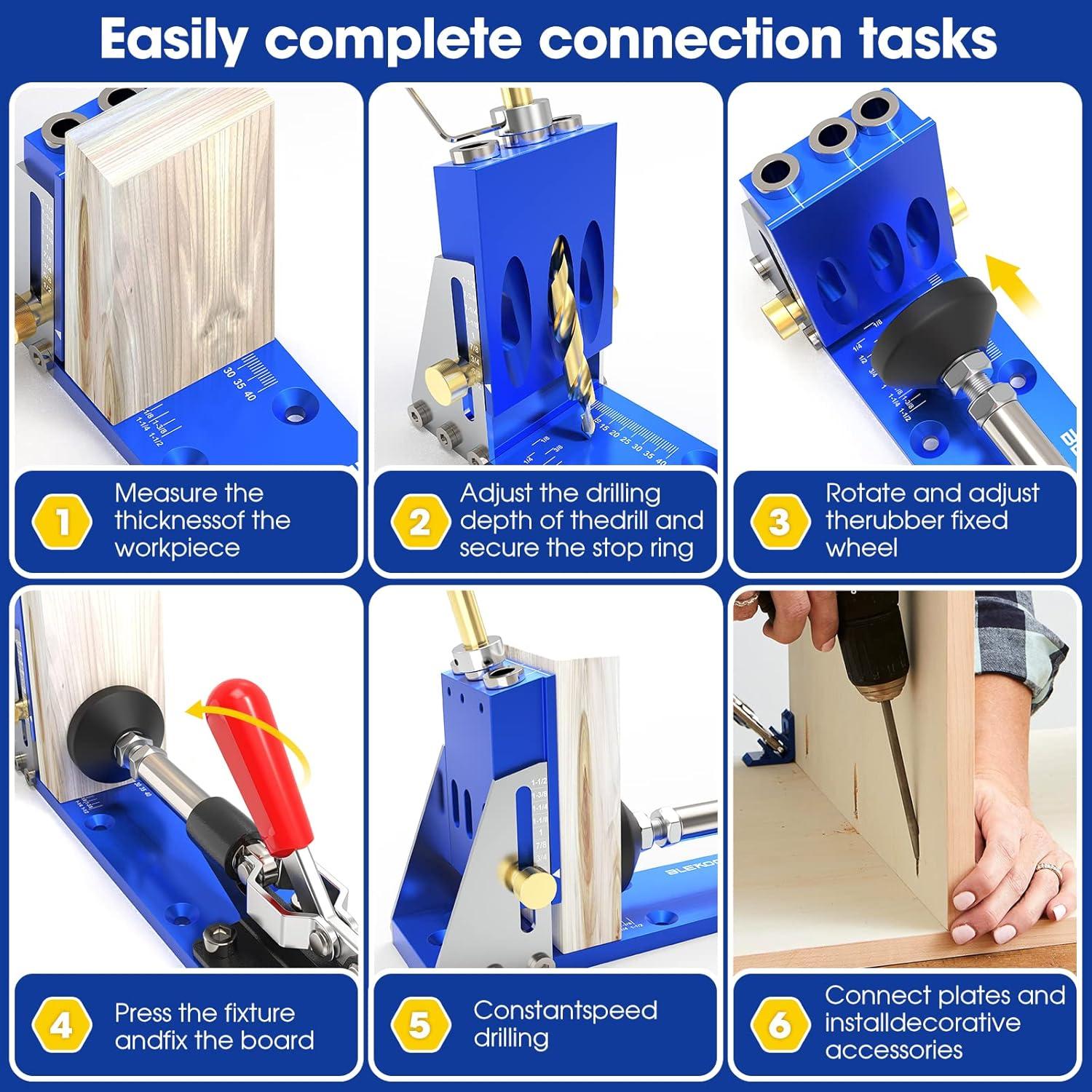 Kit de Plantilla de Agujeros Pocket BLEKOO con Brocas Titanio