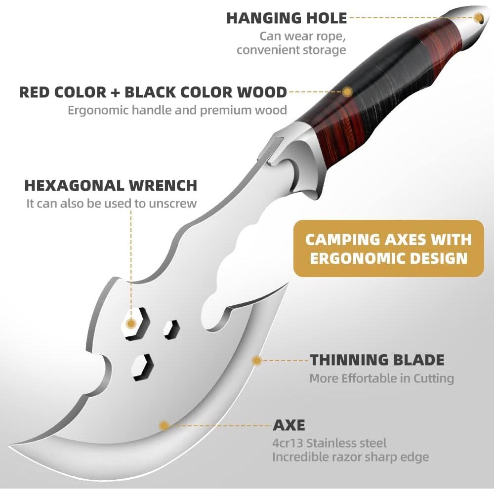 Forged Stainless Steel Well-Balanced Camping Hatchet Camping Axe with Sheath Axe Outdoor Splitting Wood for Axe, Camping, Survival, Outdoors and Chopping Wood (Black)