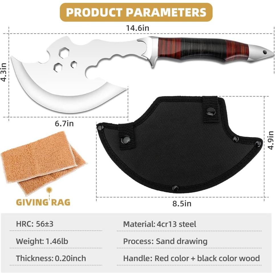 Forged Stainless Steel Well-Balanced Camping Hatchet Camping Axe with Sheath Axe Outdoor Splitting Wood for Axe, Camping, Survival, Outdoors and Chopping Wood (Black)