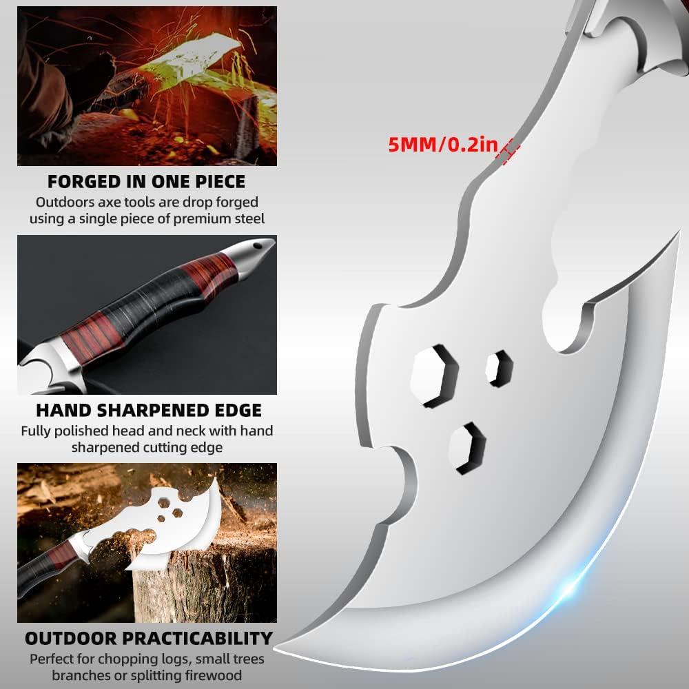 Forged Stainless Steel Well-Balanced Camping Hatchet Camping Axe with Sheath Axe Outdoor Splitting Wood for Axe, Camping, Survival, Outdoors and Chopping Wood (Black)