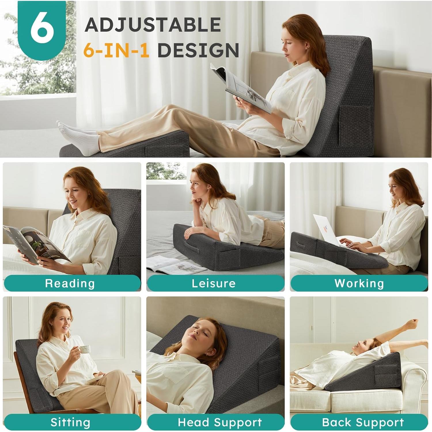 Cojín en Cuña Bedluxe 20 cm Espuma Viscoelástica Negro