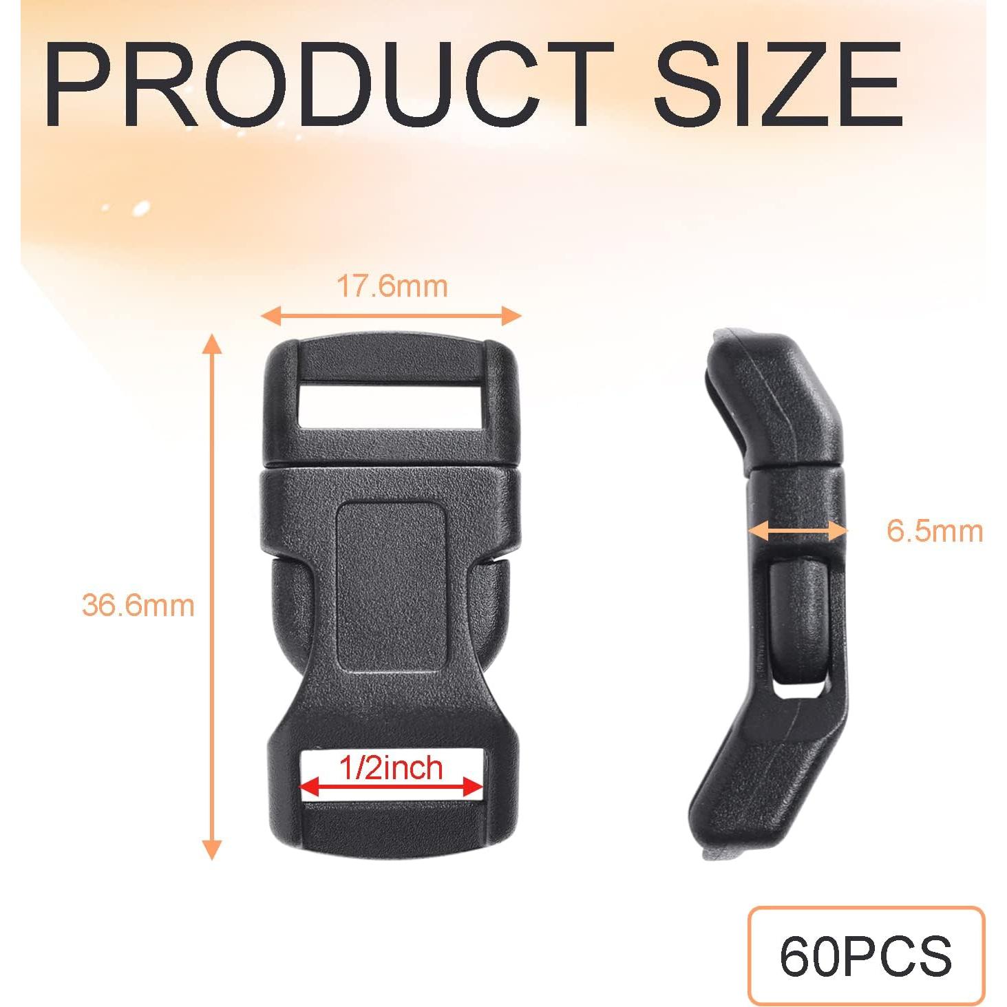 Paquete de 60 Clips de Hebilla de Paracord 12.7 mm POM