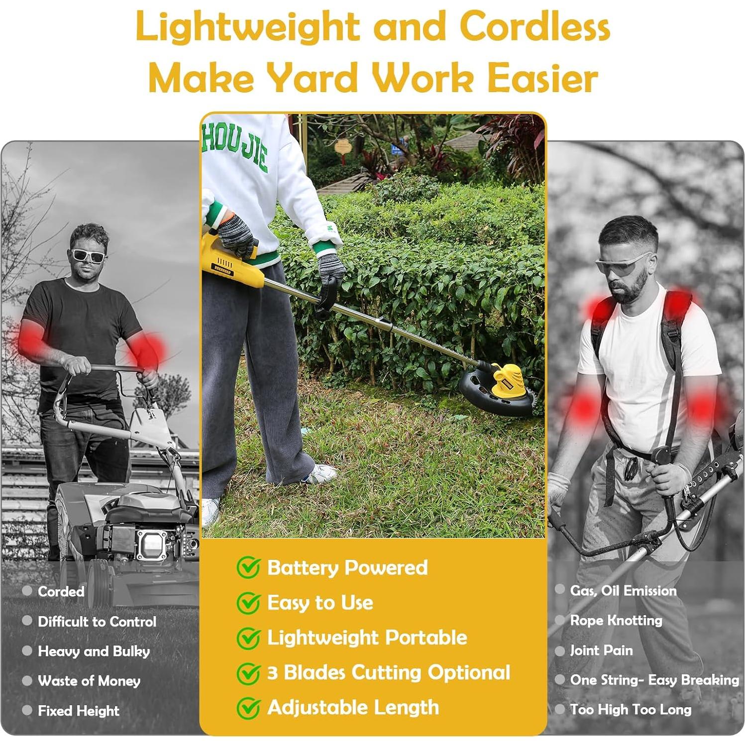 Desmalezadora Inalámbrica Vokoroad 20V Max con Cuchillas y Hilo