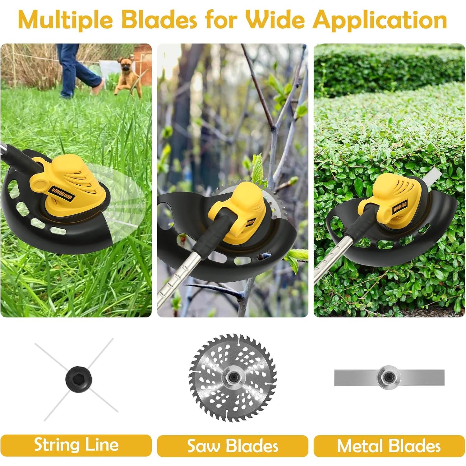 Desmalezadora Inalámbrica Vokoroad 20V Max con Cuchillas y Hilo