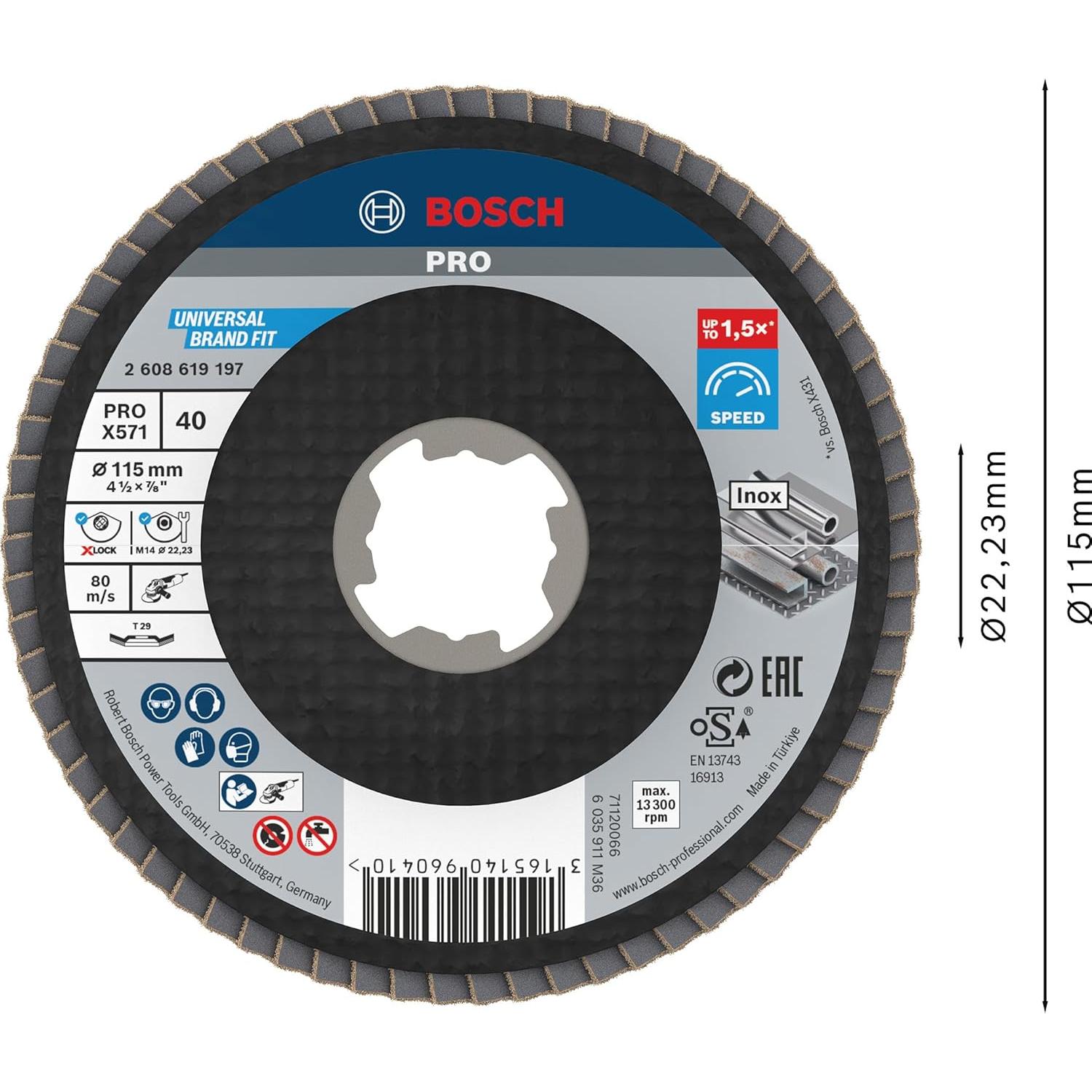 Disco de Flap Angular Bosch Profesional X-LOCK 115 mm Grano 40