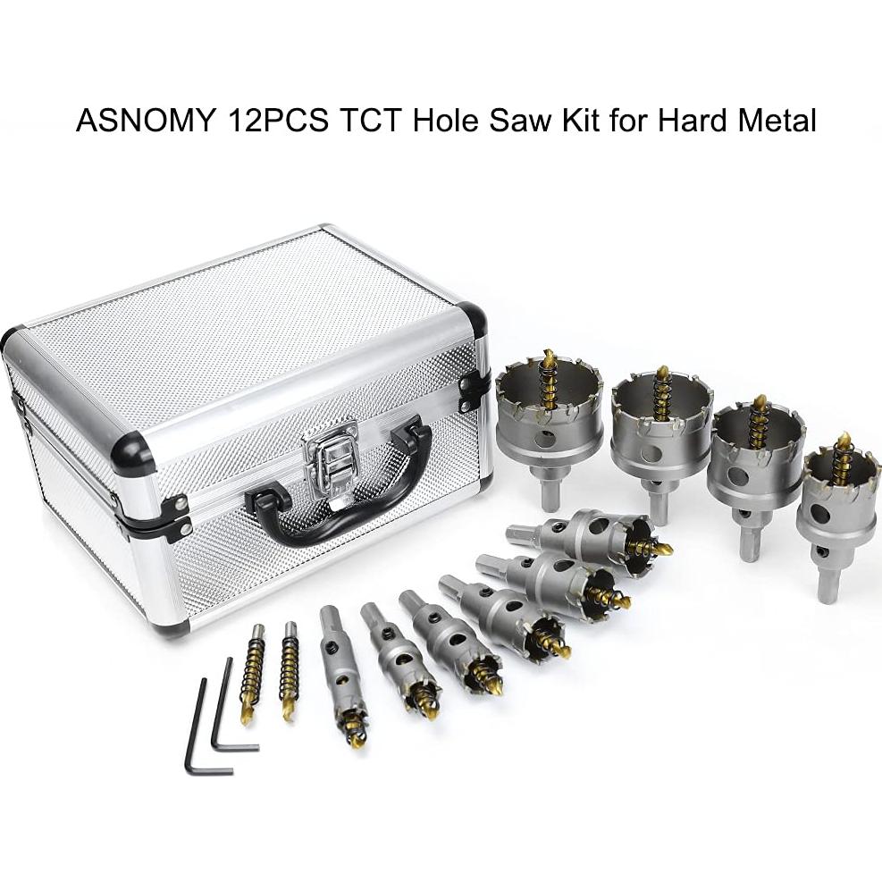 Kit de Brocas de Corona TCT ASNOMY 12 Piezas para Metal Duro