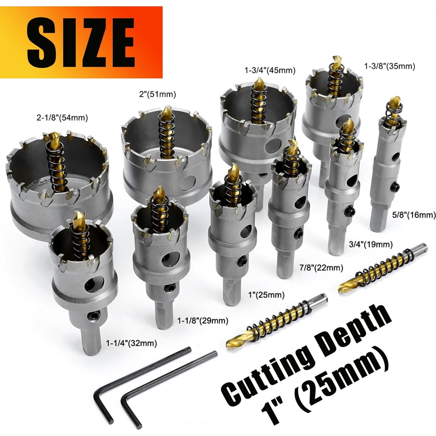 Kit de Brocas de Corona TCT ASNOMY 12 Piezas para Metal Duro