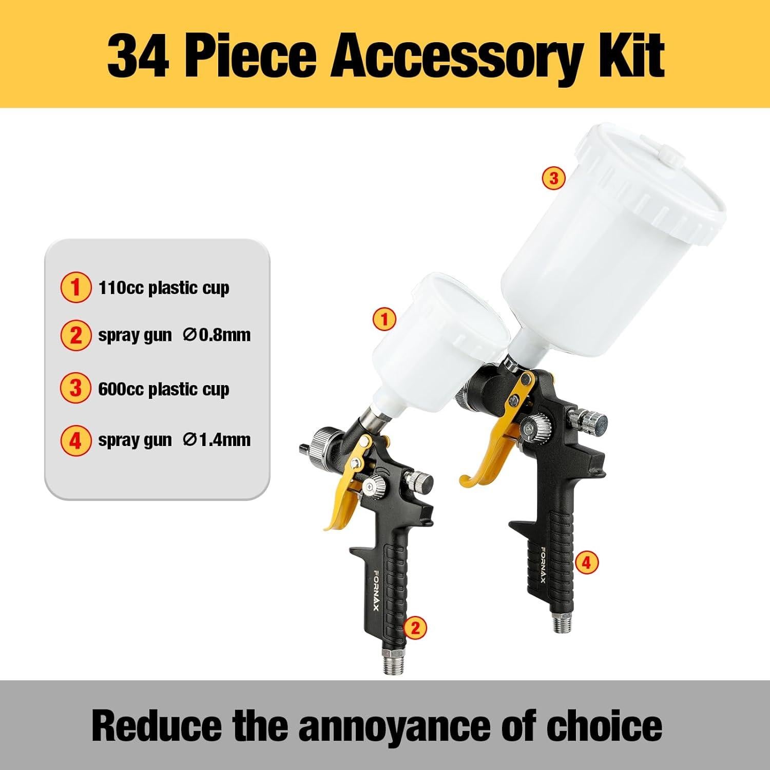 Pistola de Pintura HVLP Fornax ZAK3401 600ml 2 Boquillas