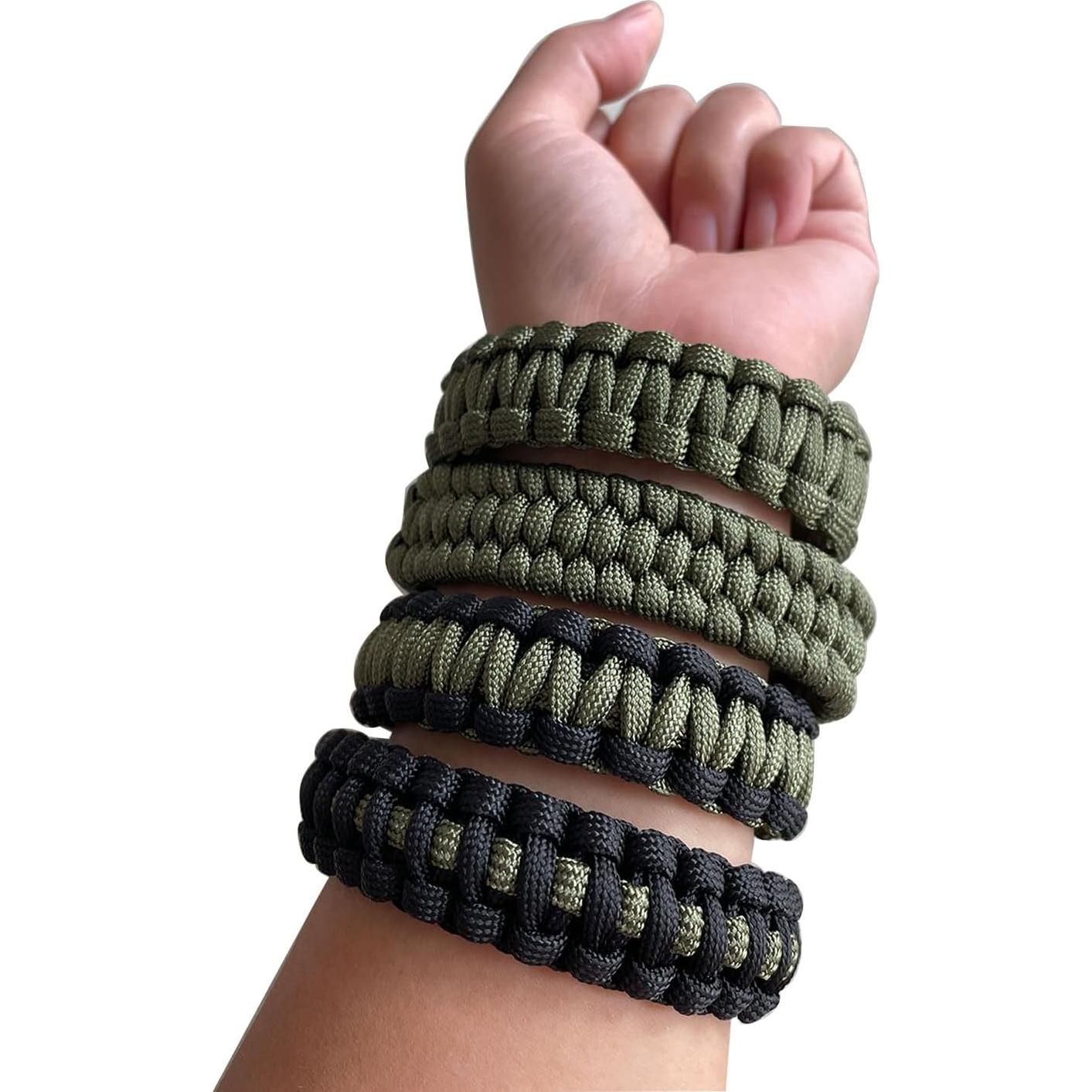 2 Pulseras de Paracord Verde Ejército CIBBALIY 22 cm Tácticas