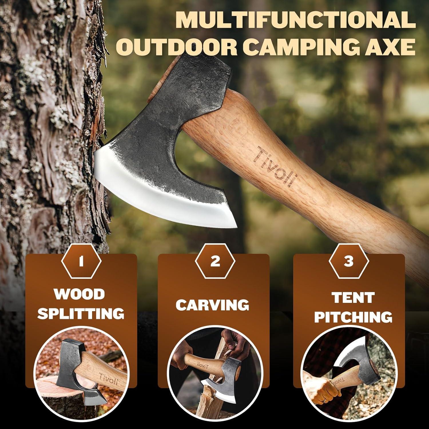 Hacha de Camping TIVOLI 15" Acero Carbono Mango Fresno