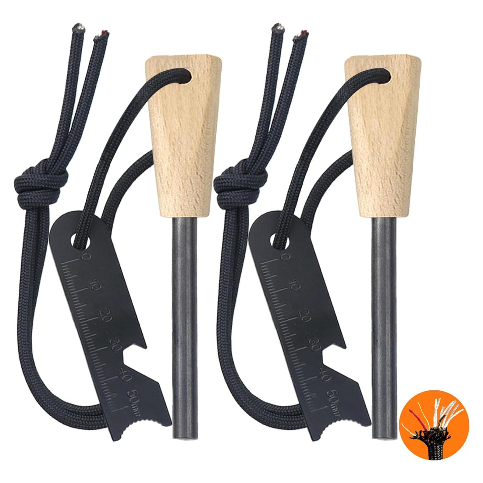 Encendedor de Fuego ULTLAT 2 Paquetes con Paracord y Herramienta 6-en-1