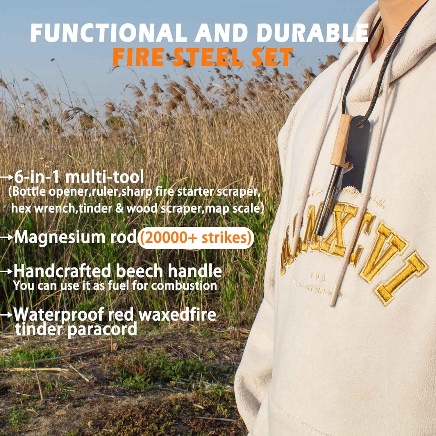 Encendedor de Fuego ULTLAT 2 Paquetes con Paracord y Herramienta 6-en-1