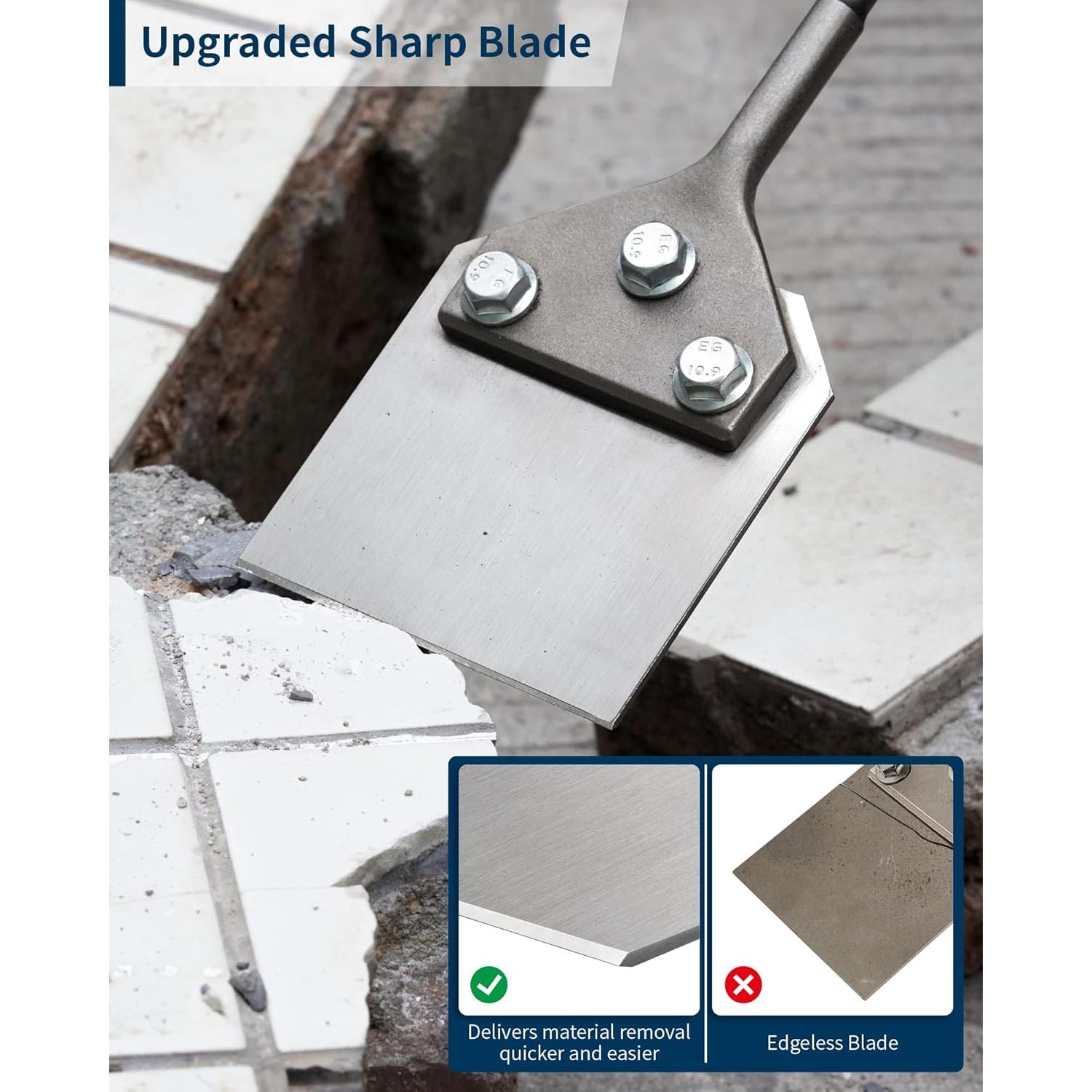 SDS Plus Floor Scraper with 2pcs Replaceable Blades, Firecore 4 Inch wide Thinset Removal Chisel Bits for SDS Plus Rotary Hammer Drill Power Tool, Flat Steel Shovel Tile Ceramic Vinyl Adhesive Remover