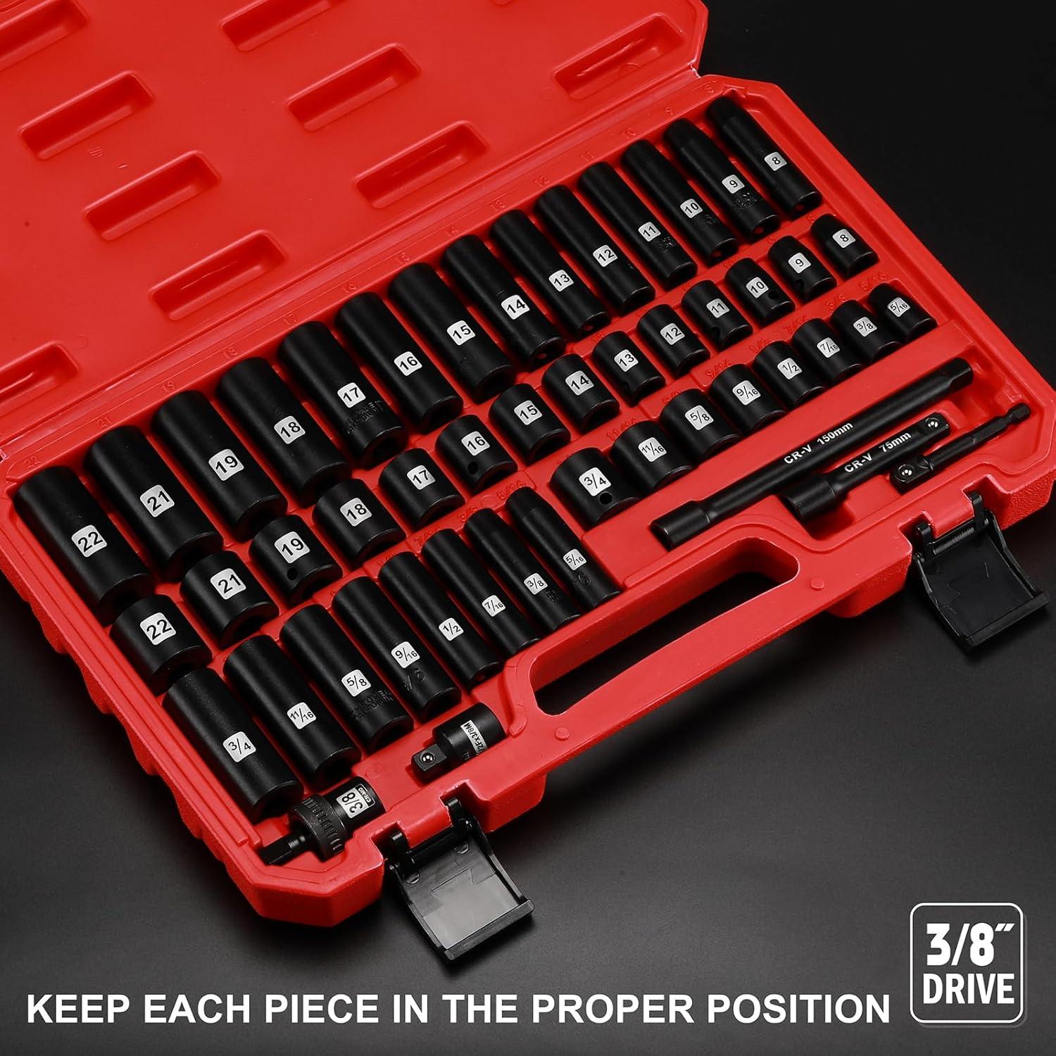 Juego de Enchufes de Impacto EMENTOL 49 Piezas 3/8"