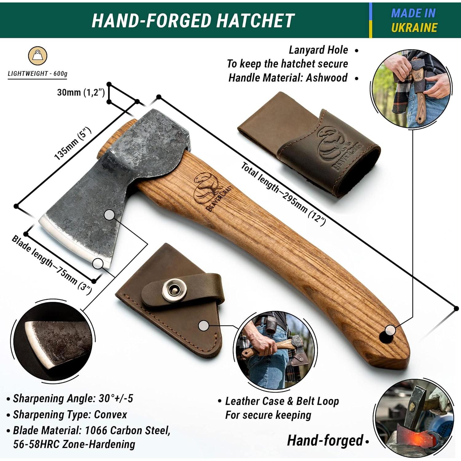 Hacha de Tallado BeaverCraft AX1 - Acero Forjado, Mango de Fresno