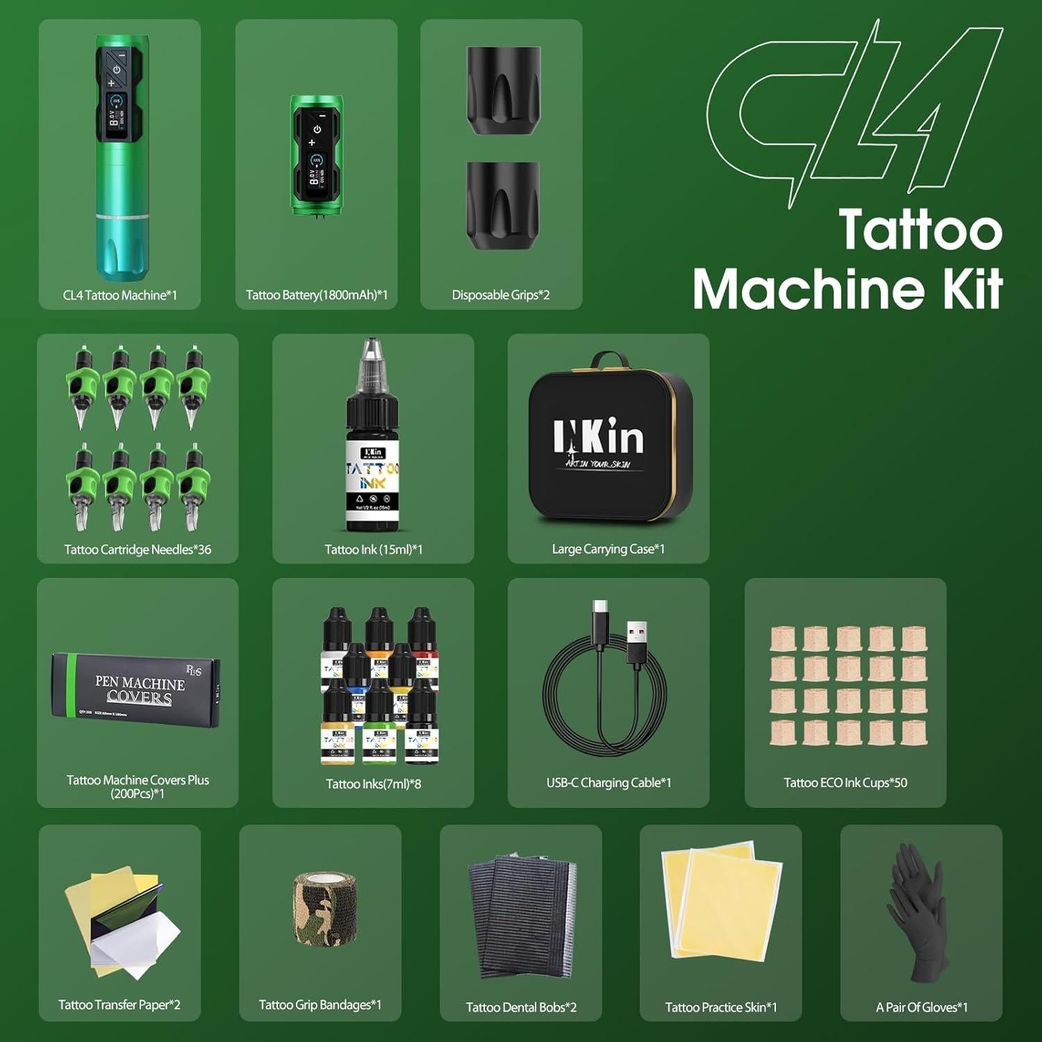 Kit de Máquina de Tatuaje INKin CL4 Inalámbrica 1800mAh