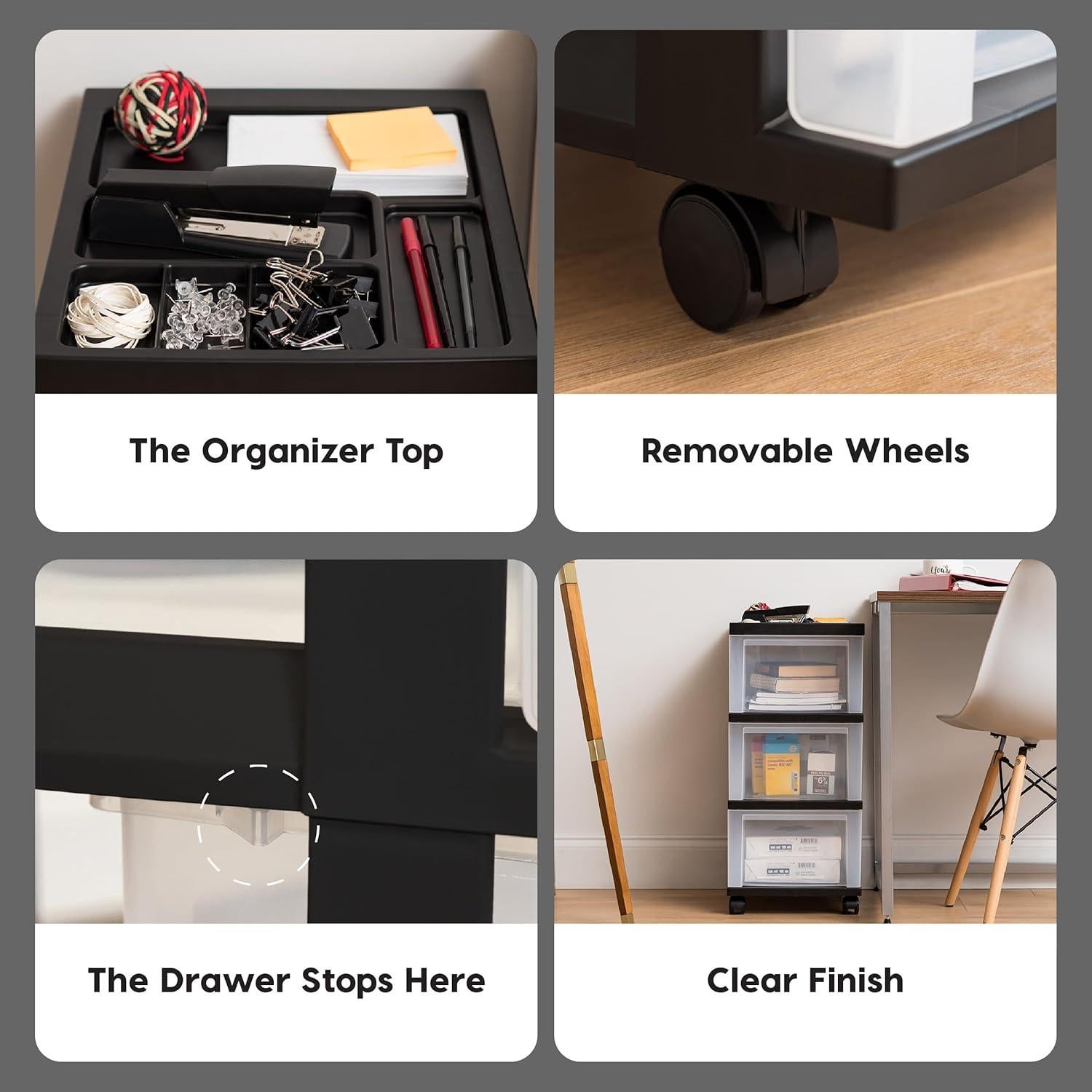 Carro Organizador de Cajones de Plástico IRIS USA, 3 Cajones