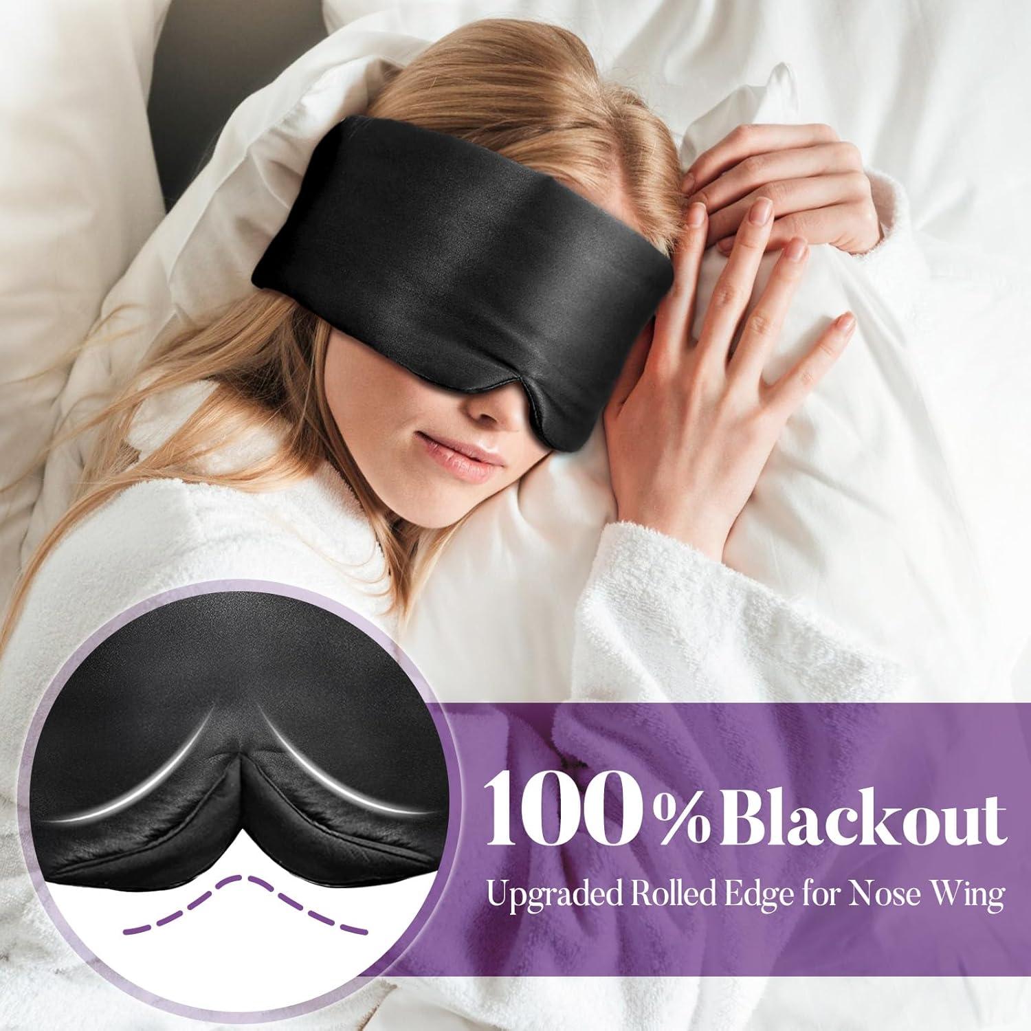 Máscara para dormir ajustable Okaydot - Seda negra 100% bloqueadora de luz