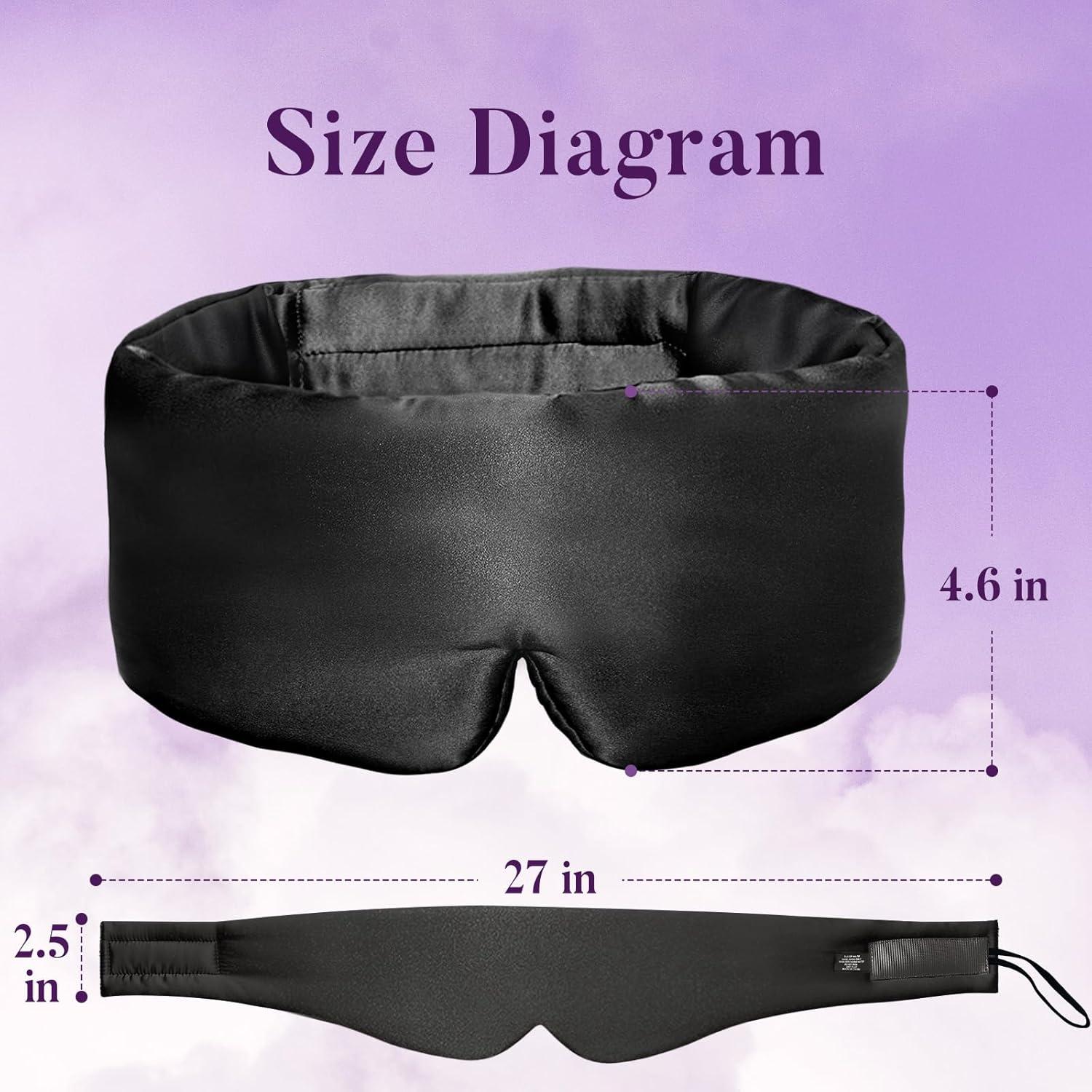 Máscara para dormir ajustable Okaydot - Seda negra 100% bloqueadora de luz