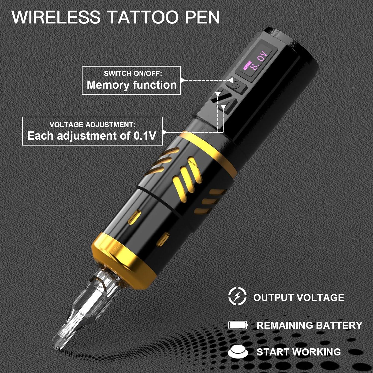 Pistola de Tatuaje Inalámbrica Wormhole Oro 2100mAh LED