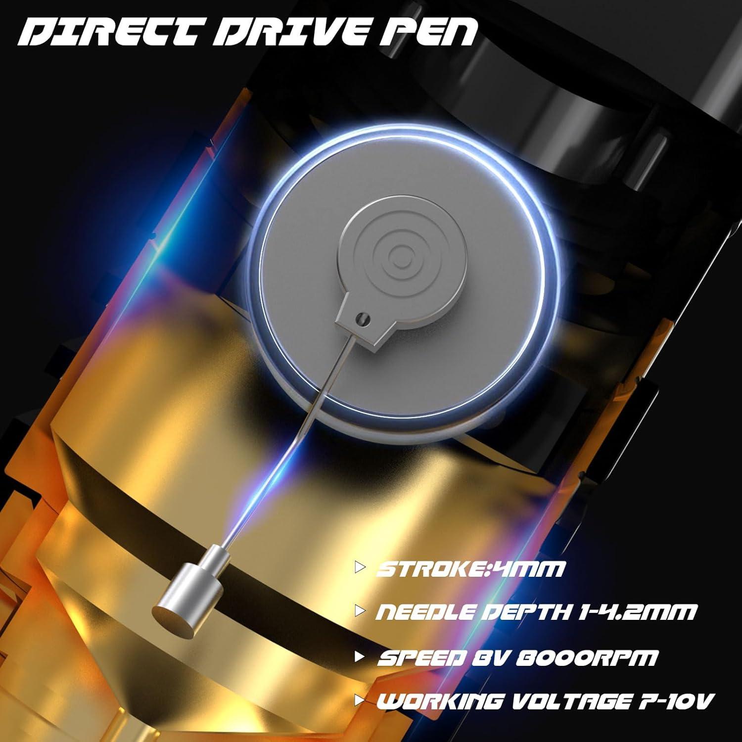 Pistola de Tatuaje Inalámbrica Wormhole Oro 2100mAh LED