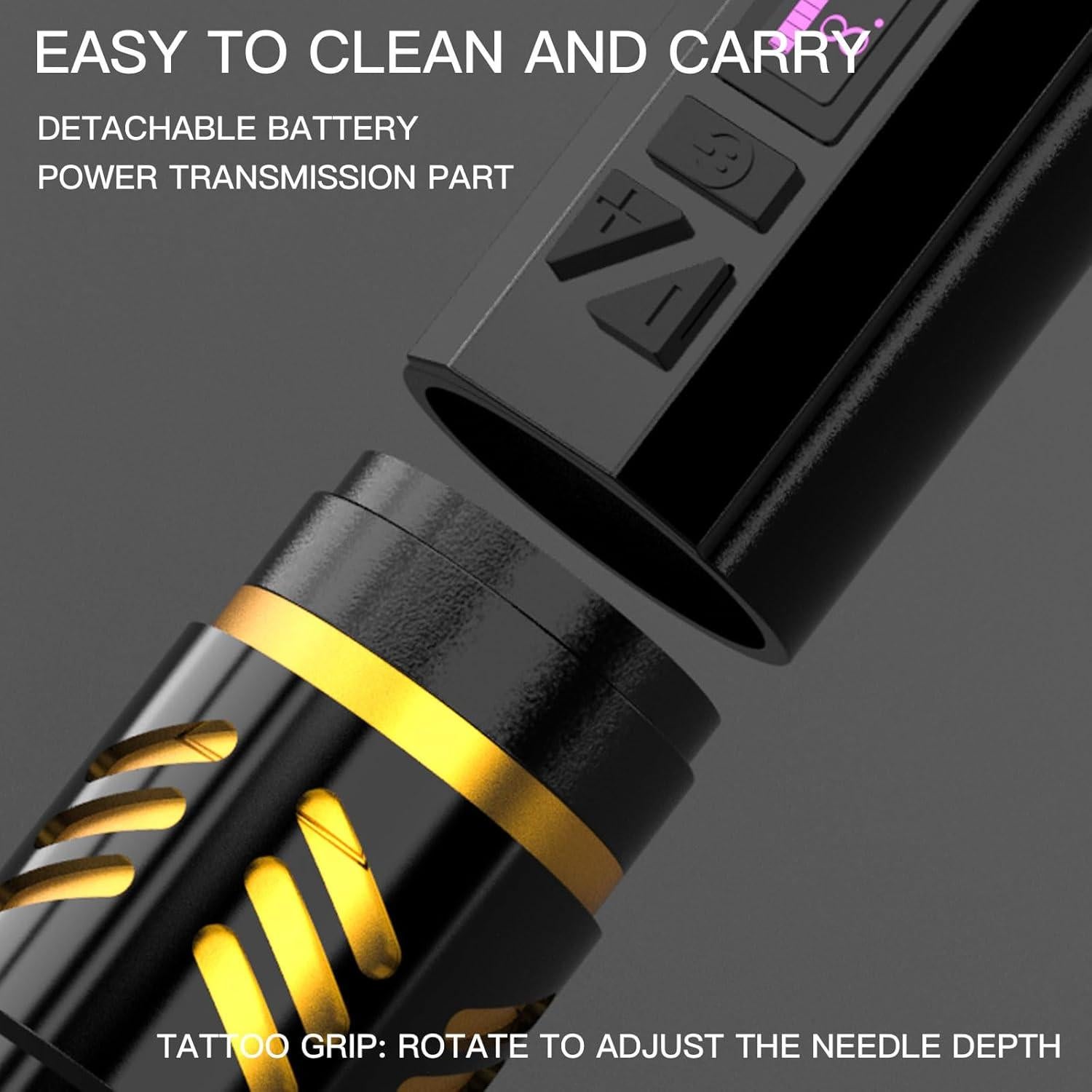 Pistola de Tatuaje Inalámbrica Wormhole Oro 2100mAh LED