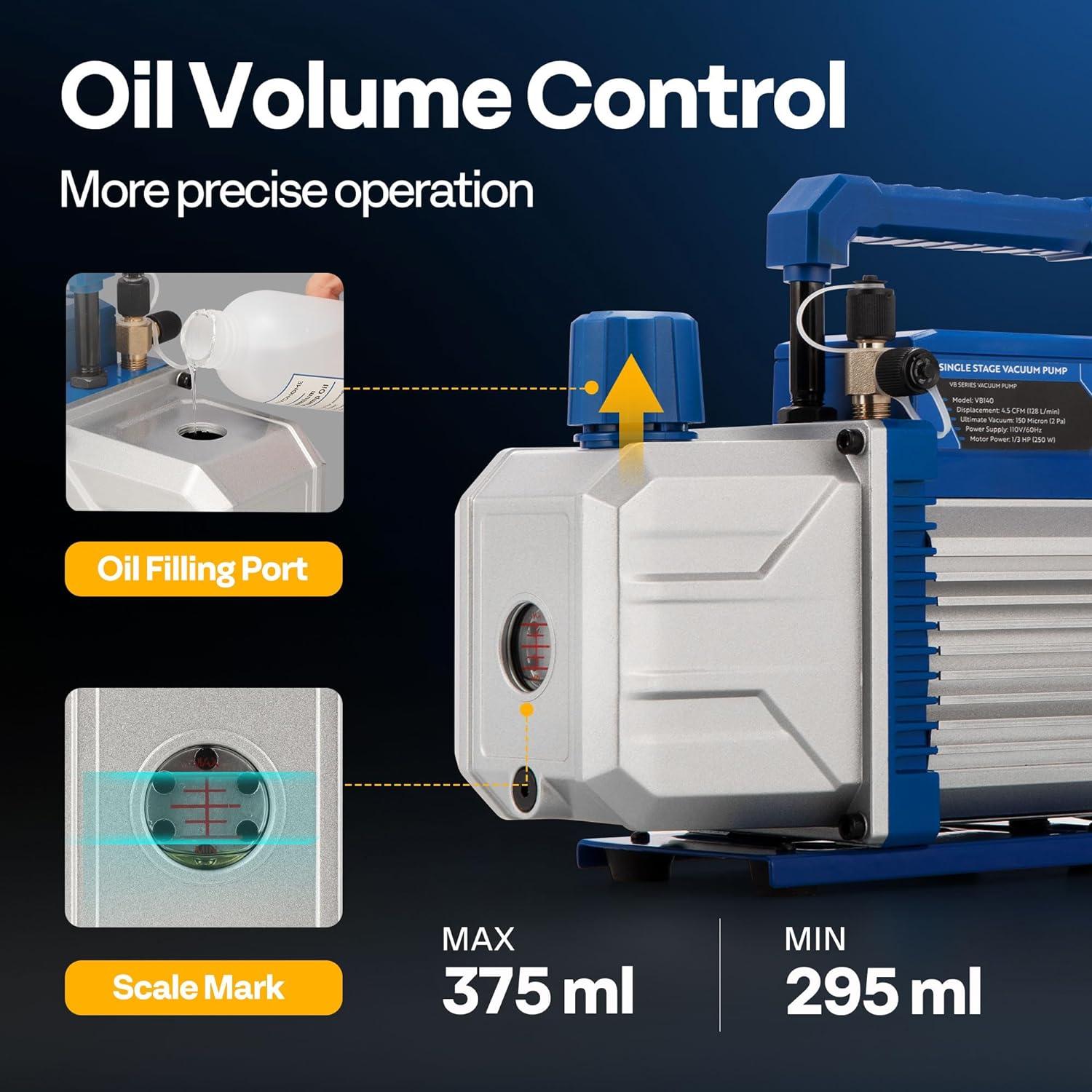 Bomba de Vacío VIVOHOME 1/3HP 4.5CFM y Manómetro A/C