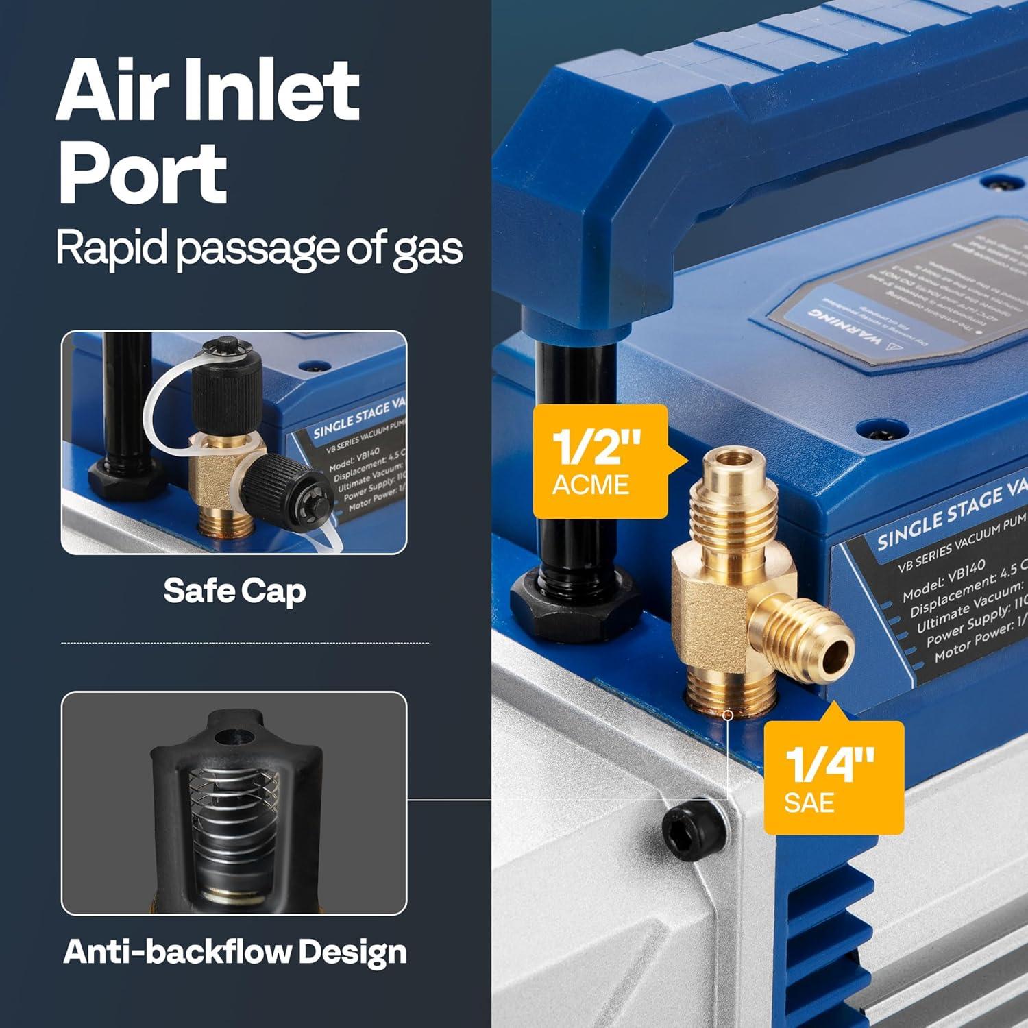 Bomba de Vacío VIVOHOME 1/3HP 4.5CFM y Manómetro A/C