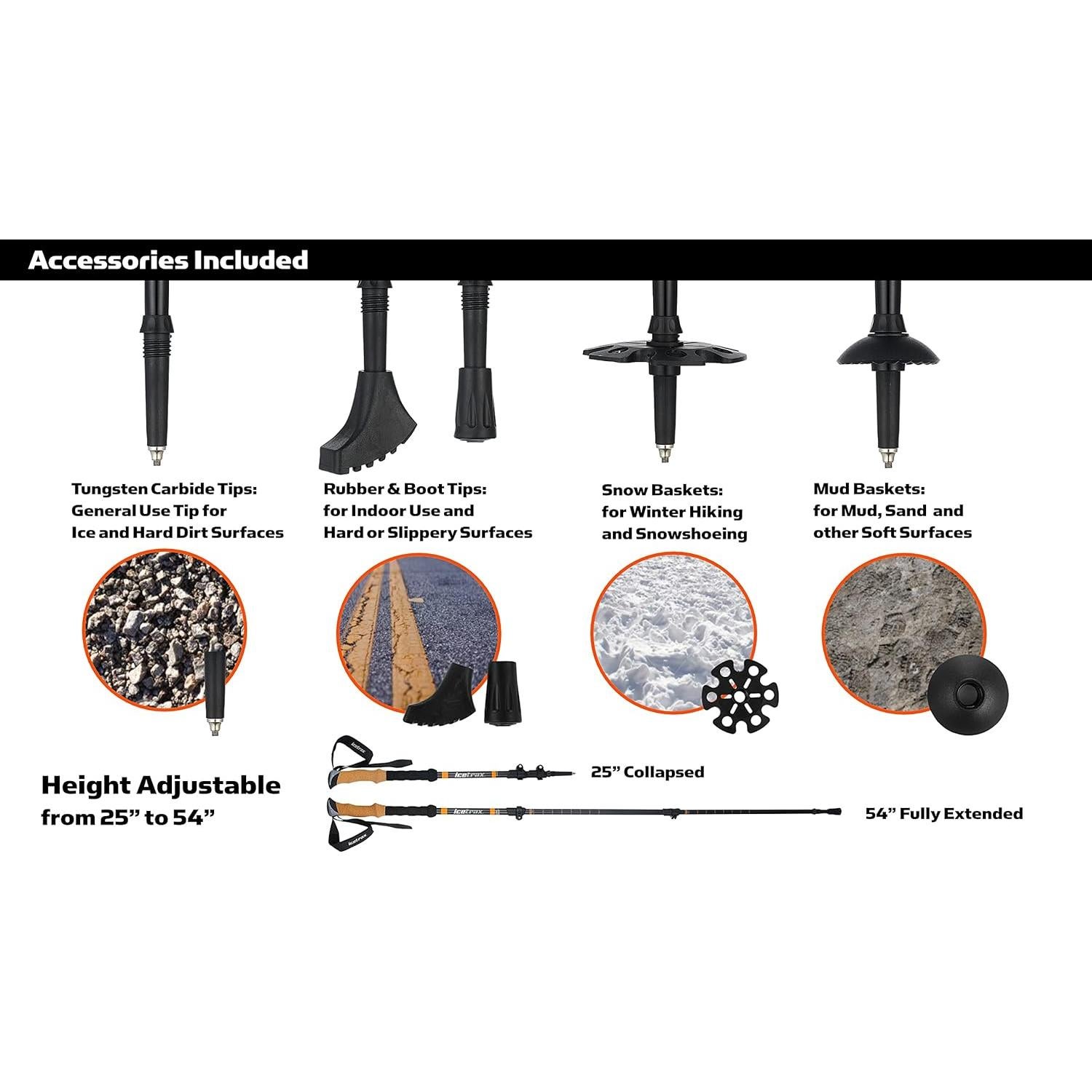 Bastones de Senderismo ICETRAX Ajustables y Plegables