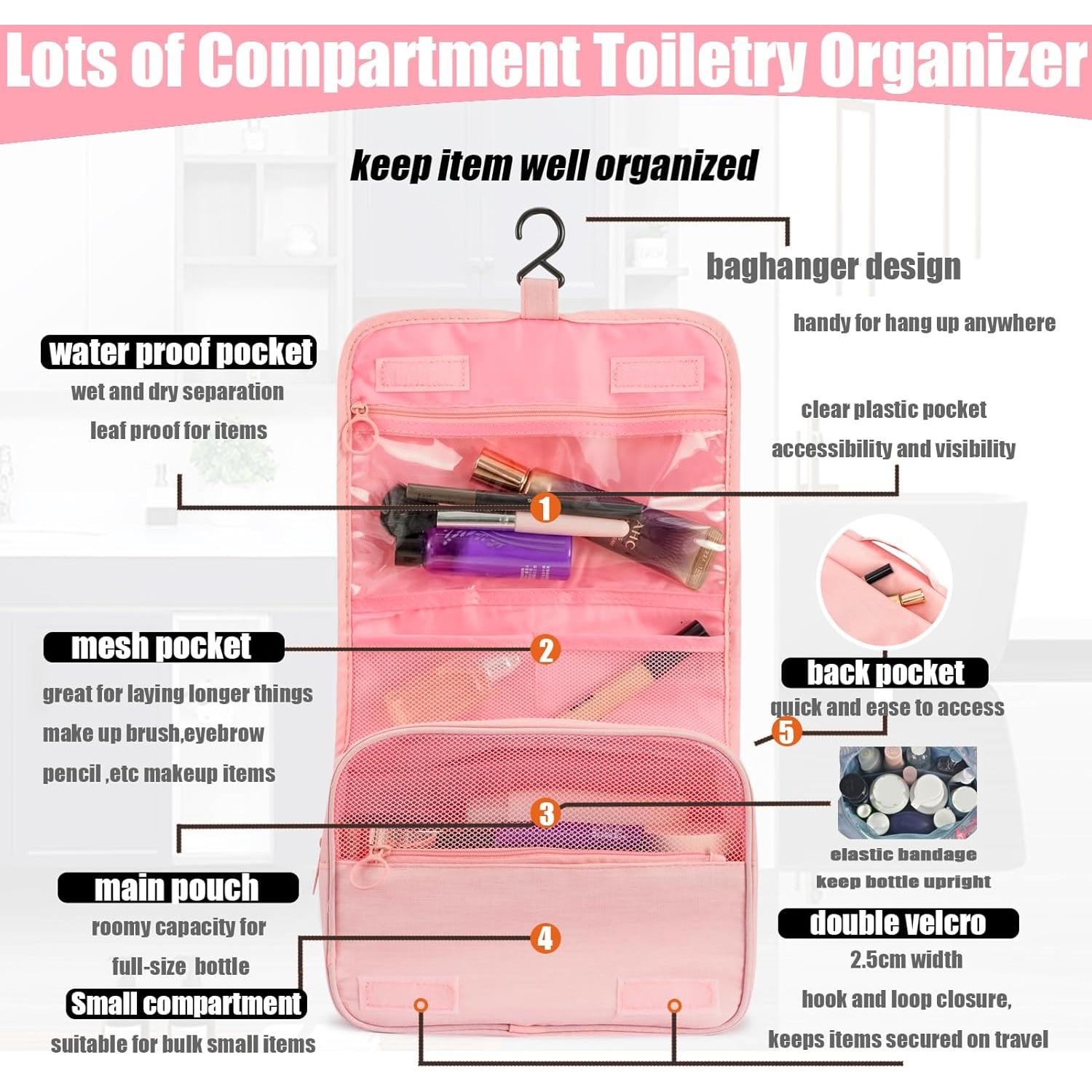 Bolsa de Aseo Portátil L&FY Rosa Compacta y Ligera